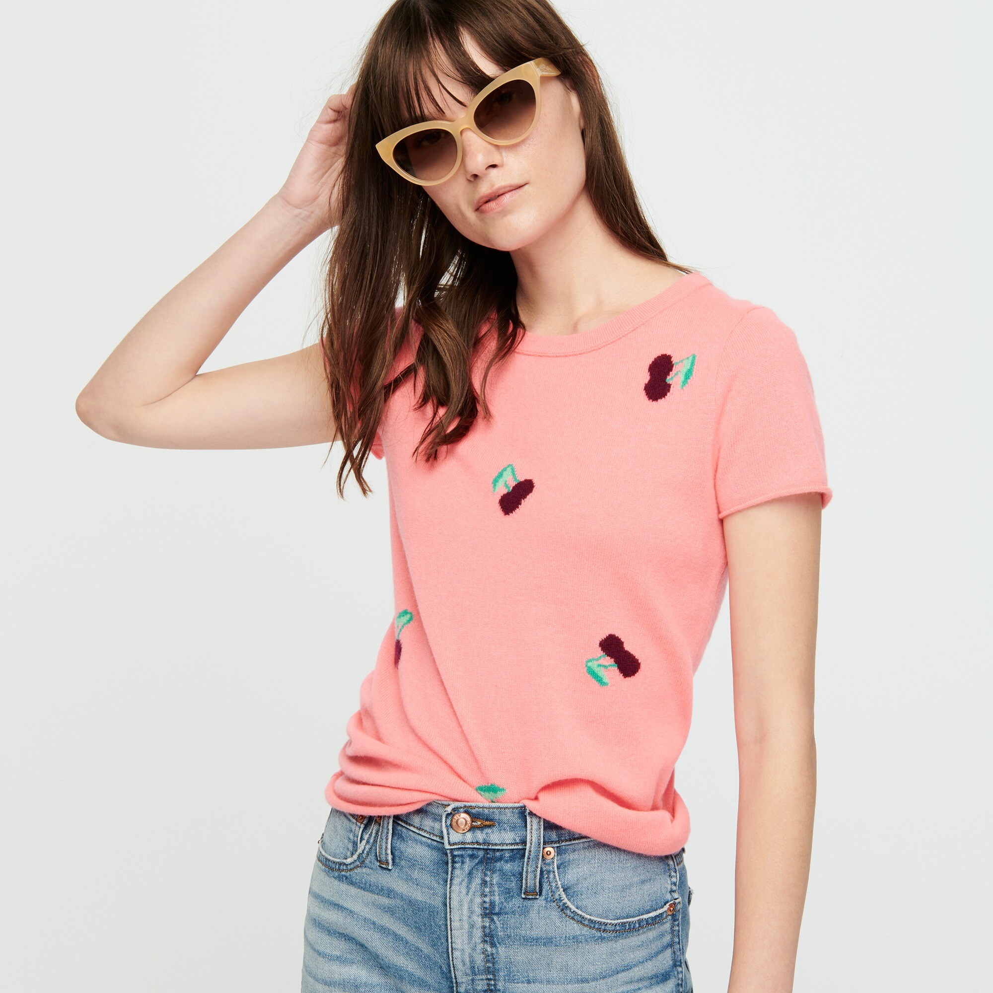 J.Crew Shortsleeve Cashmere Tshirt In Cherry Print For Women