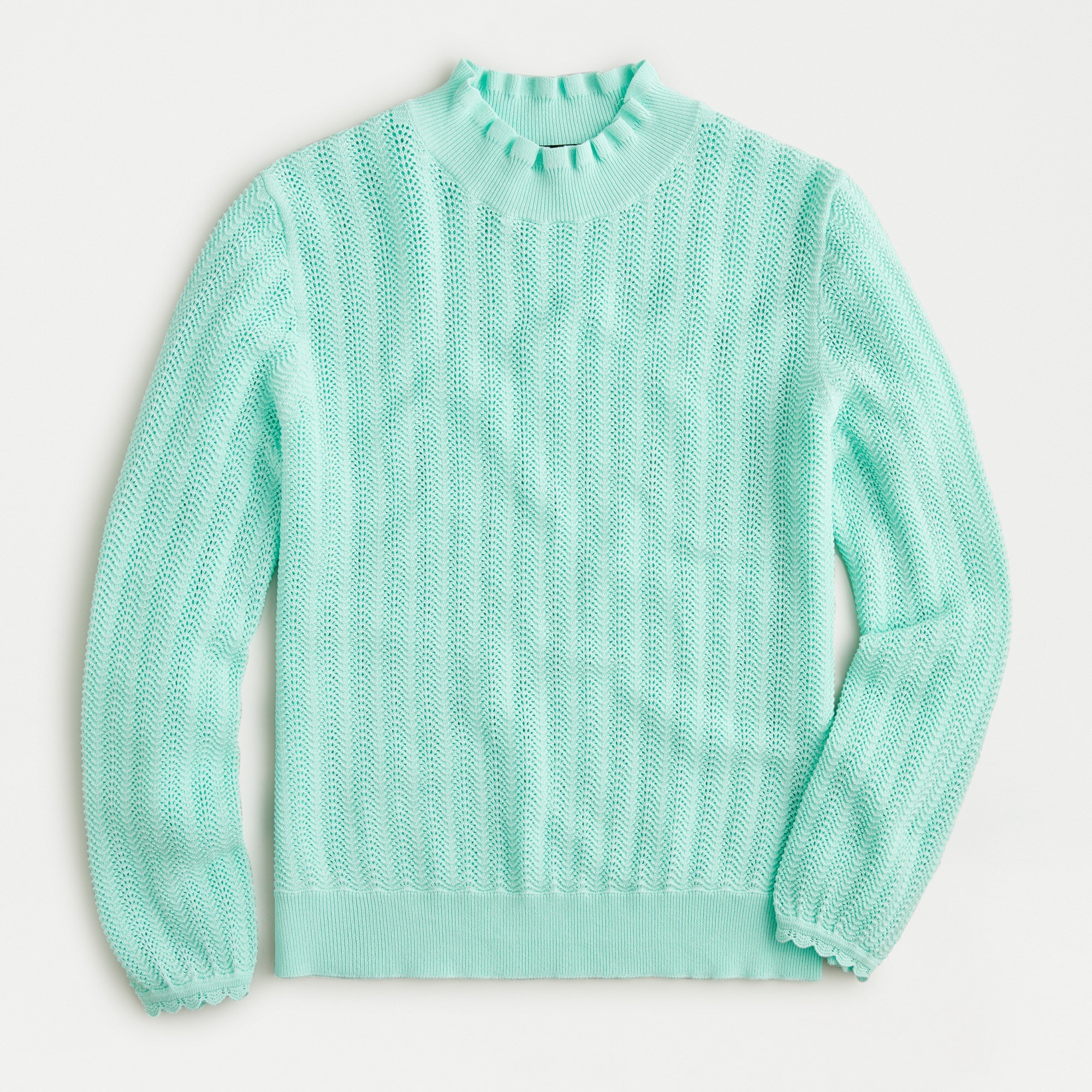 Pointelle Ruffle Mockneck Sweater For Women | J.Crew