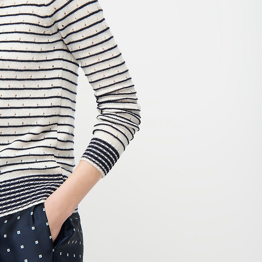 j.crew: pointelle crewneck sweater in striped re-imagined wool, right side, view zoomed