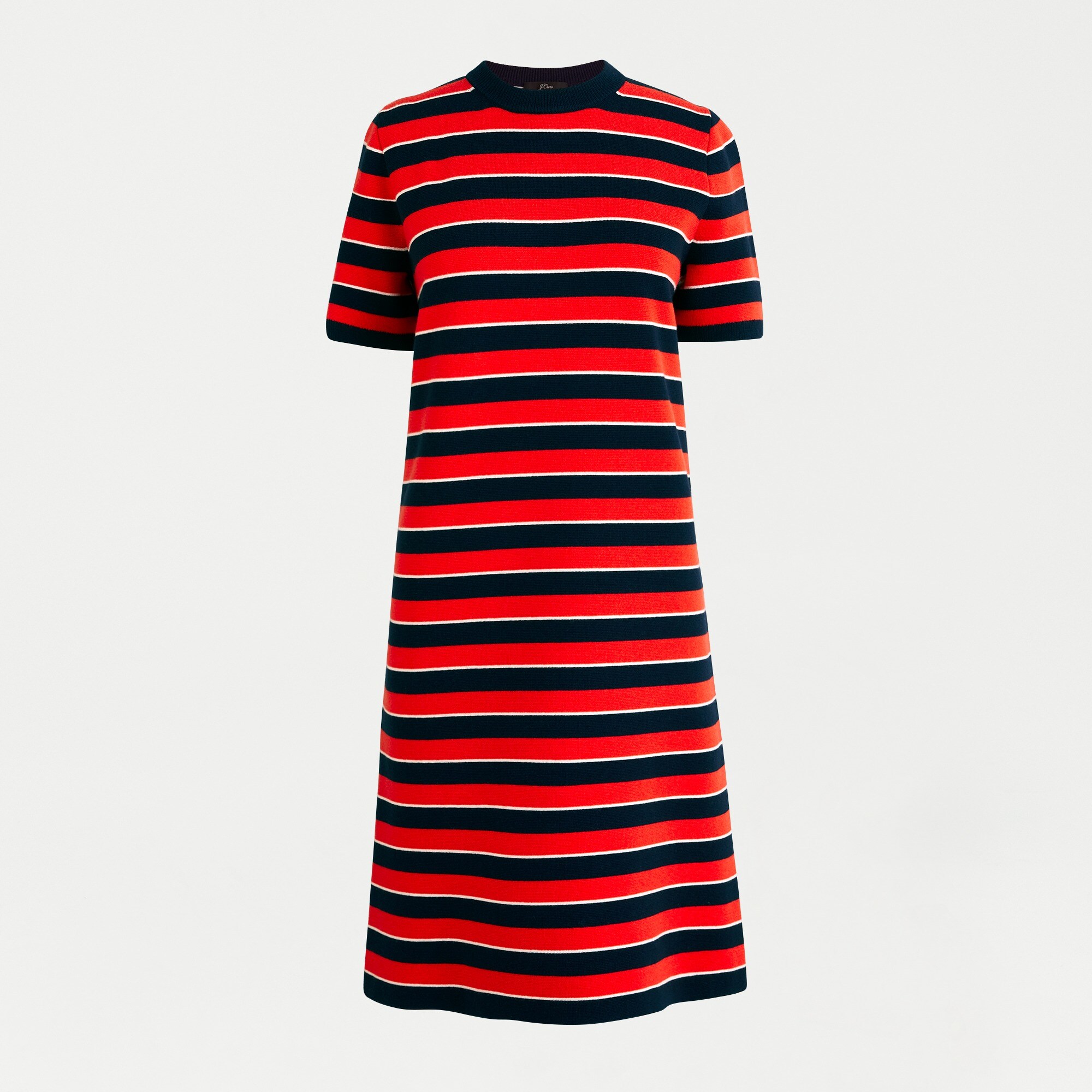 Short-sleeve striped sweater-dress in Re-Imagined Wool
