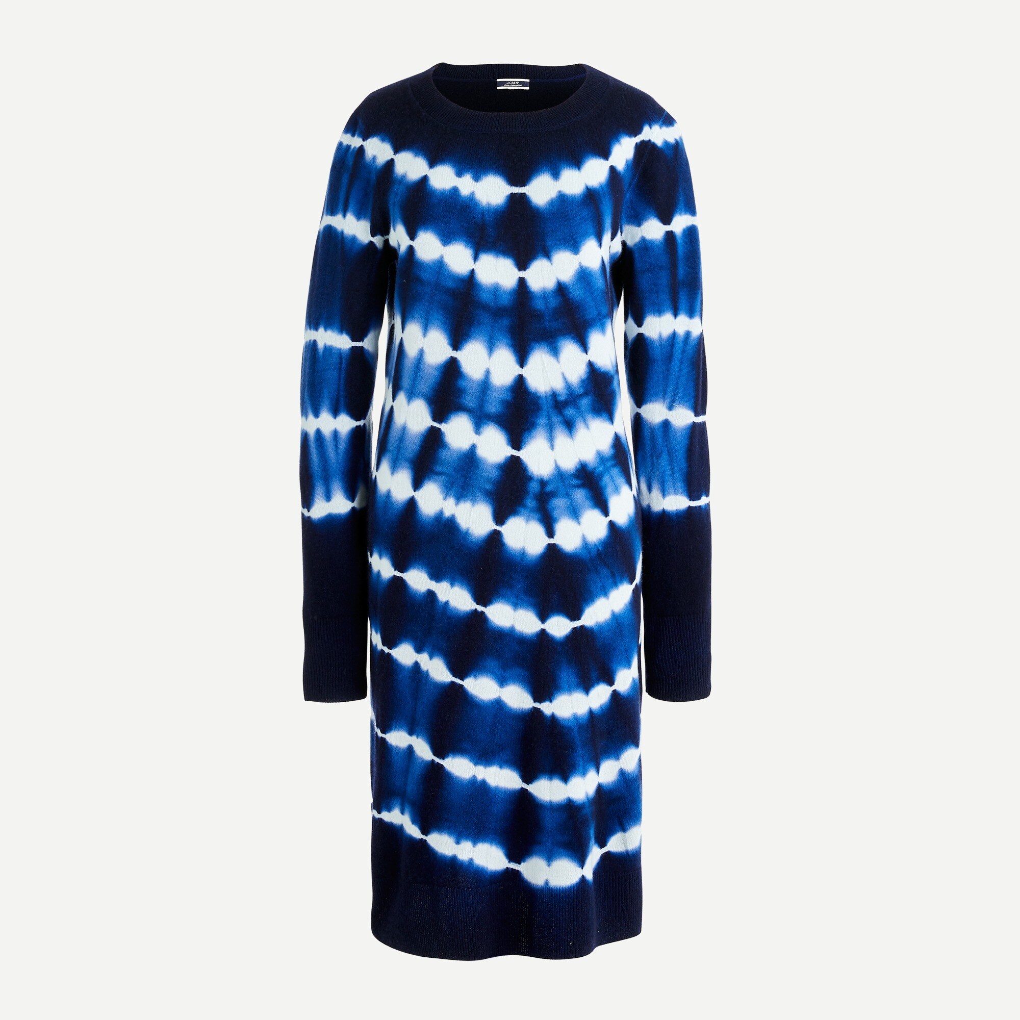 j.crew: long-sleeve tie-dyed cashmere crewneck dress for women, right side, view zoomed