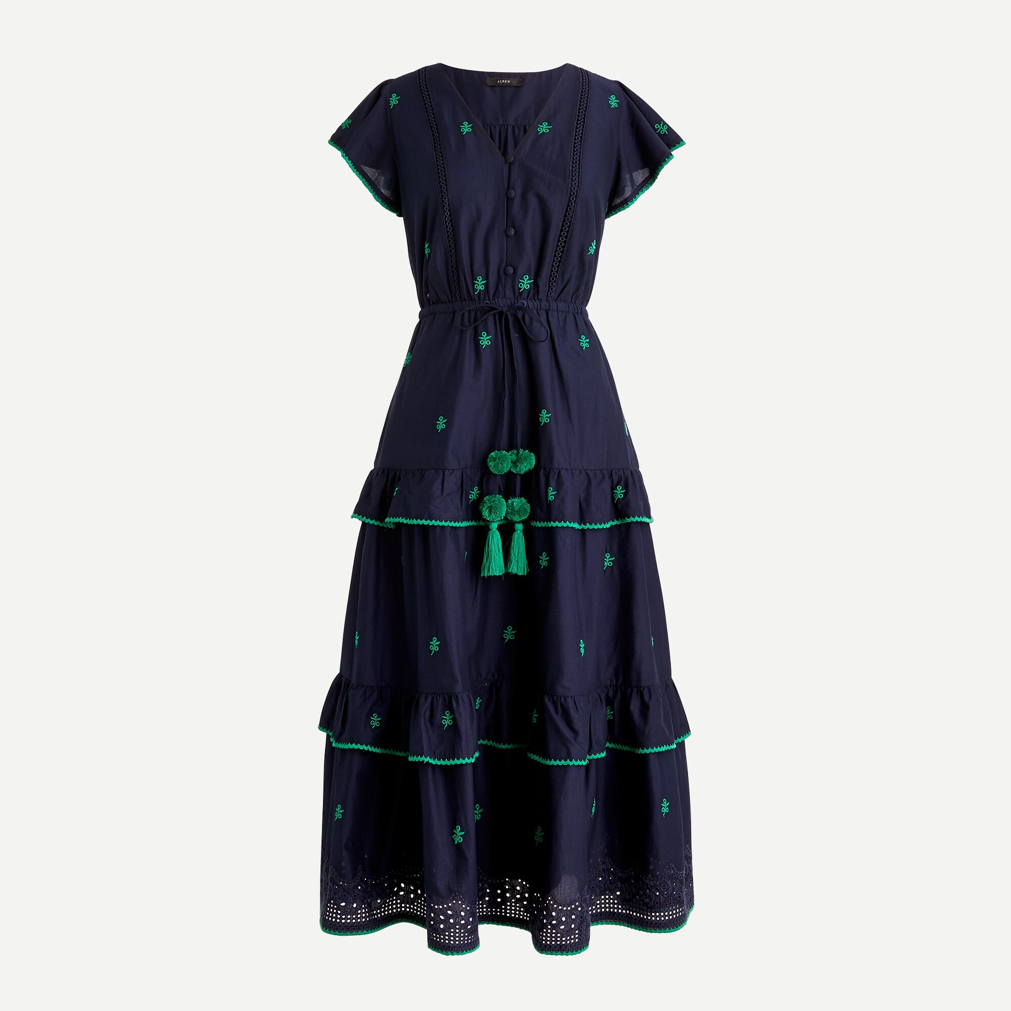 green emerald velvet dress Jemaa Bouzafar Cotton-Voile Embroidered Wrap Mini Dress – bakchic main image 1