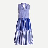 Sleeveless tiered popover dress in mixed stripe