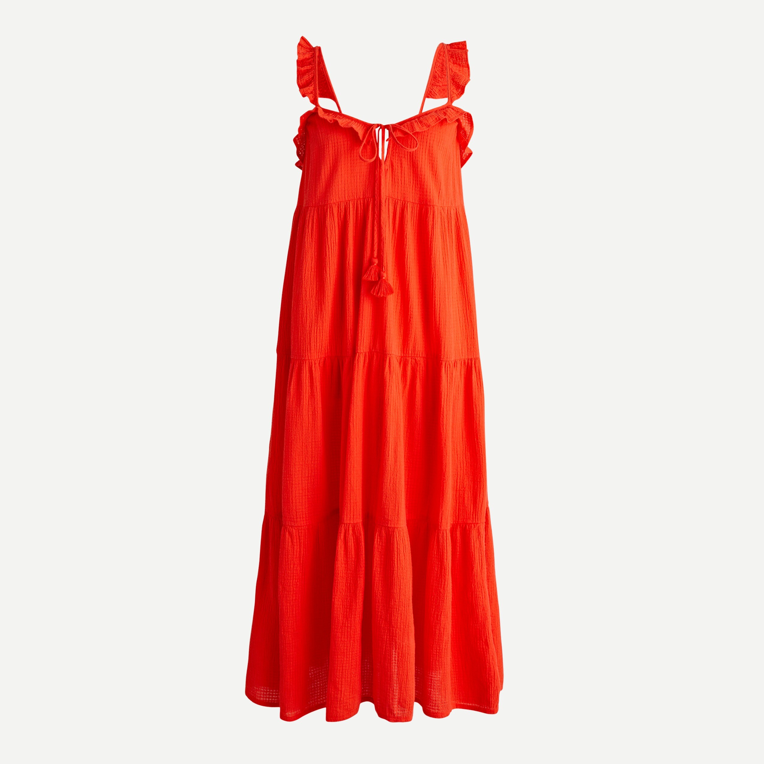 Tiered Ruffle Maxi Beach Dress In Crinkle Cotton For Women | J.Crew