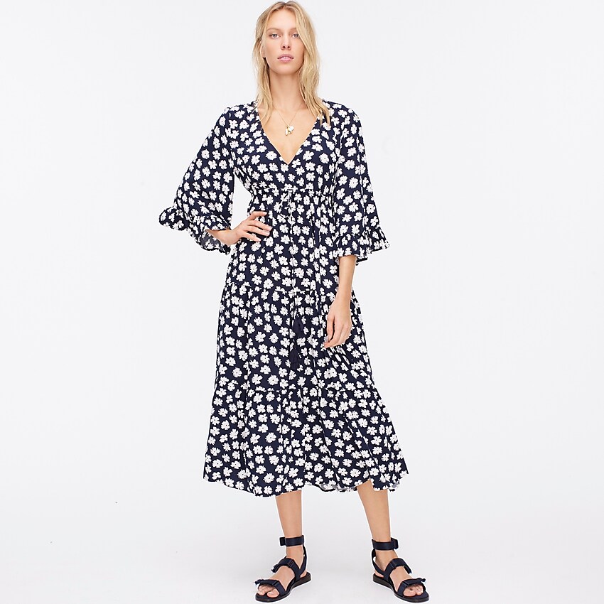 j.crew: ruffle-sleeve dress in navy flowers for women, right side, view zoomed