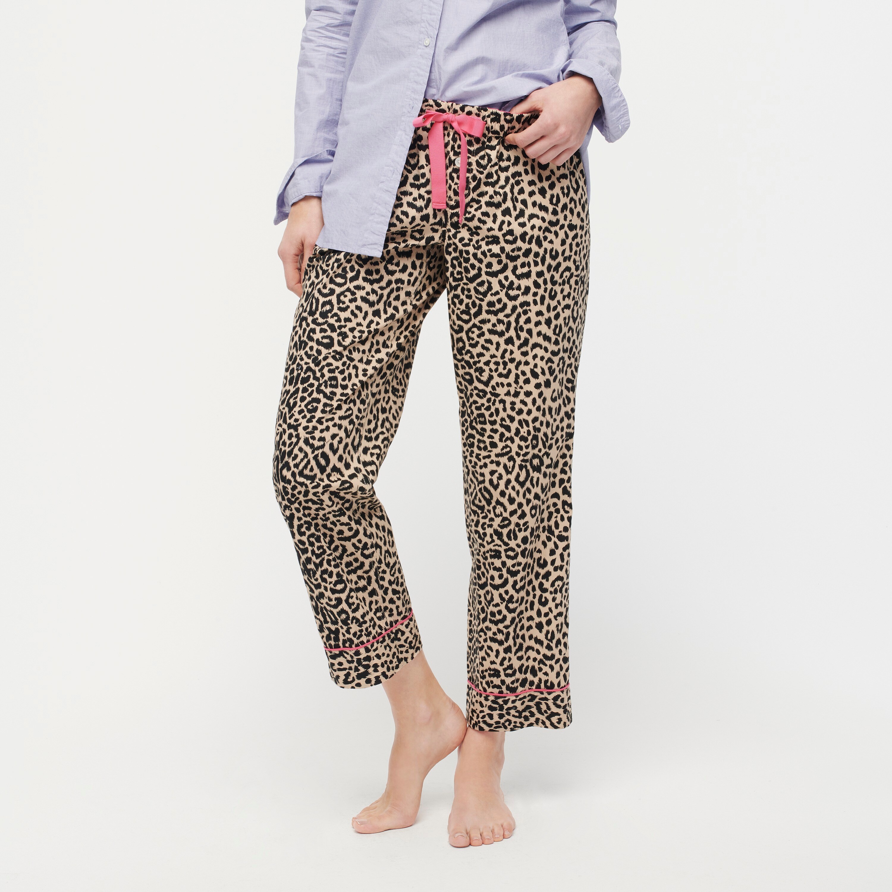 J.Crew Cotton Cropped Pajama Pant In Leopard Print For Women