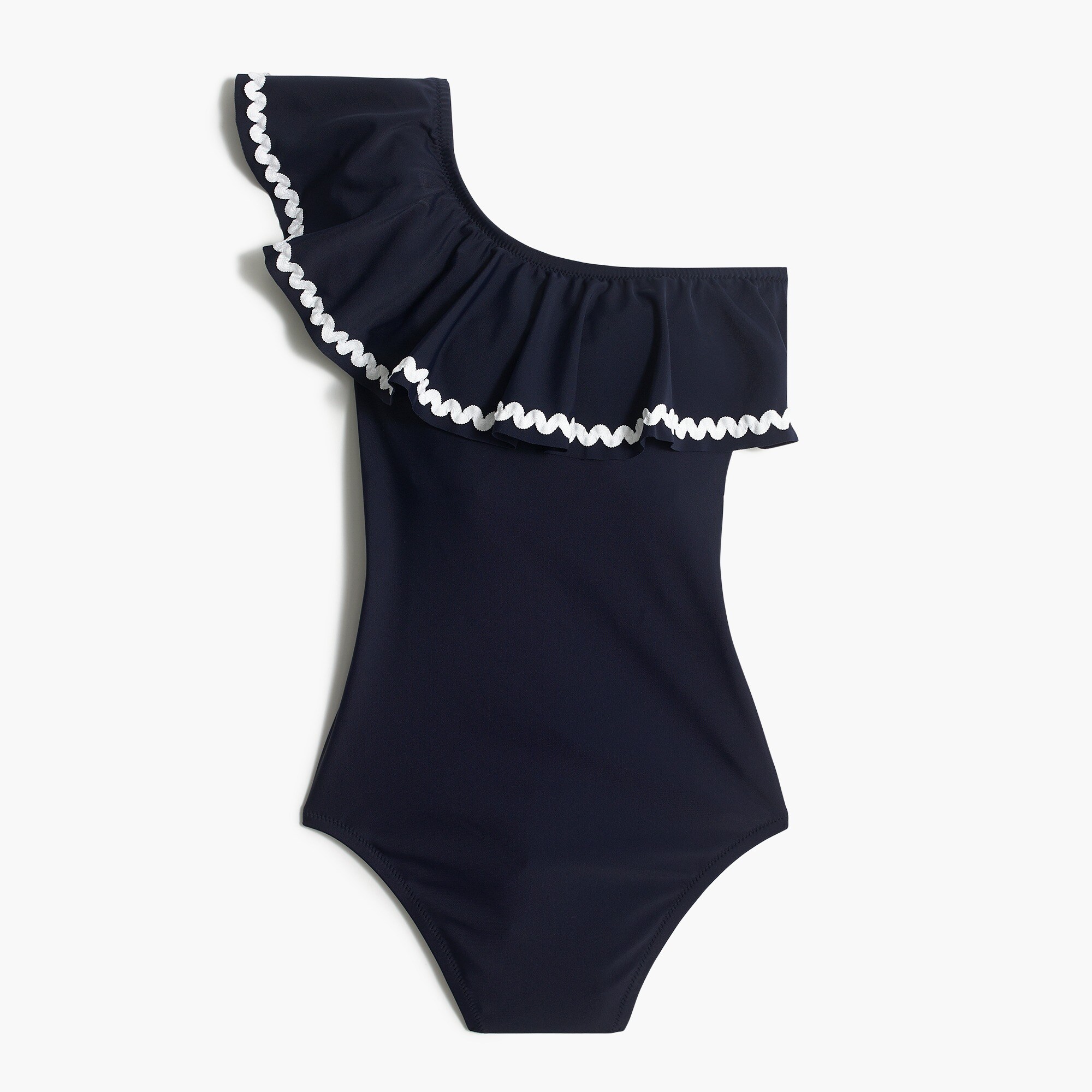 Rickrack ruffle one-shoulder one-piece swimsuit