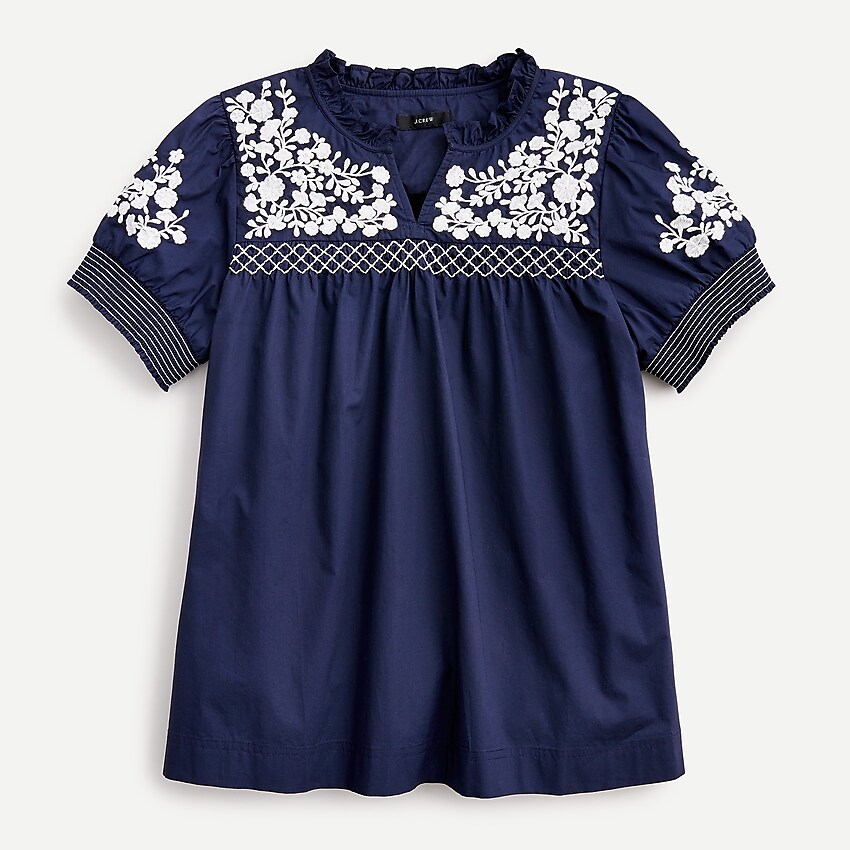j.crew: embroidered puff-sleeve top for women, right side, view zoomed