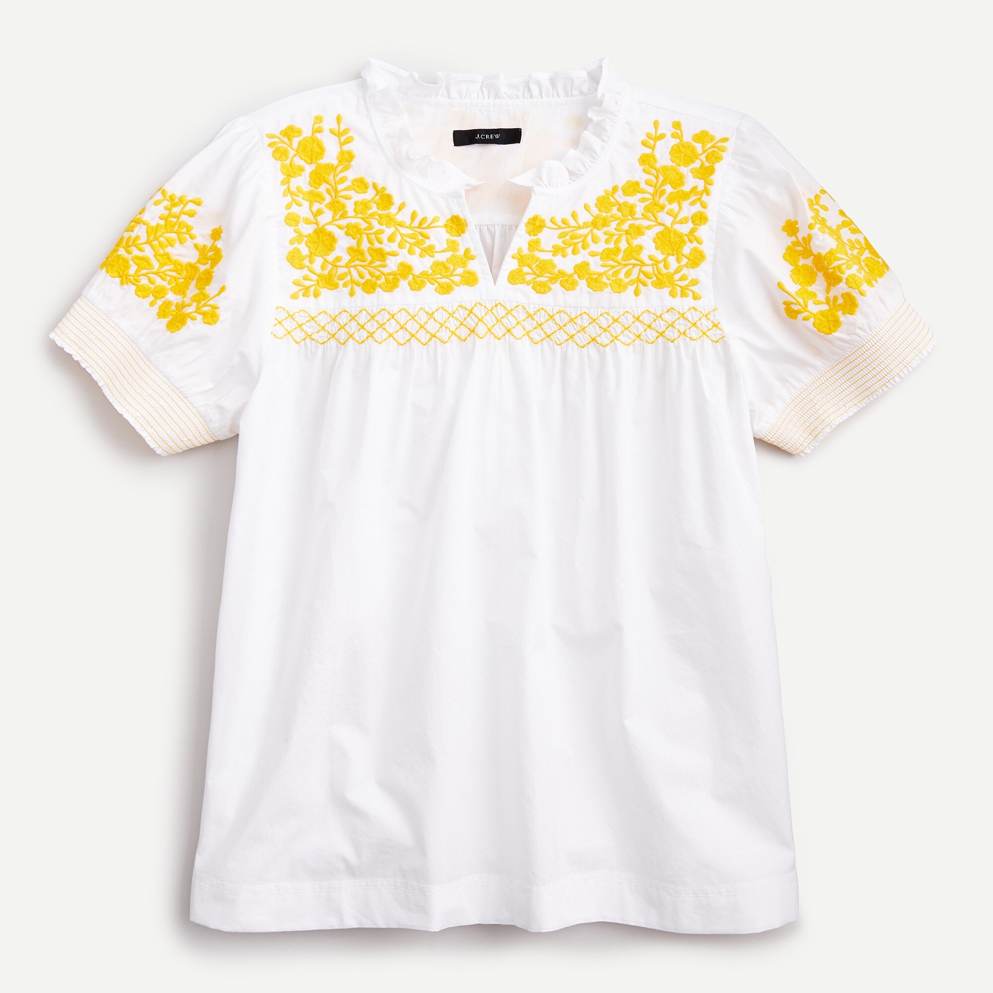 Embroidered cotton poplin puff-sleeve top