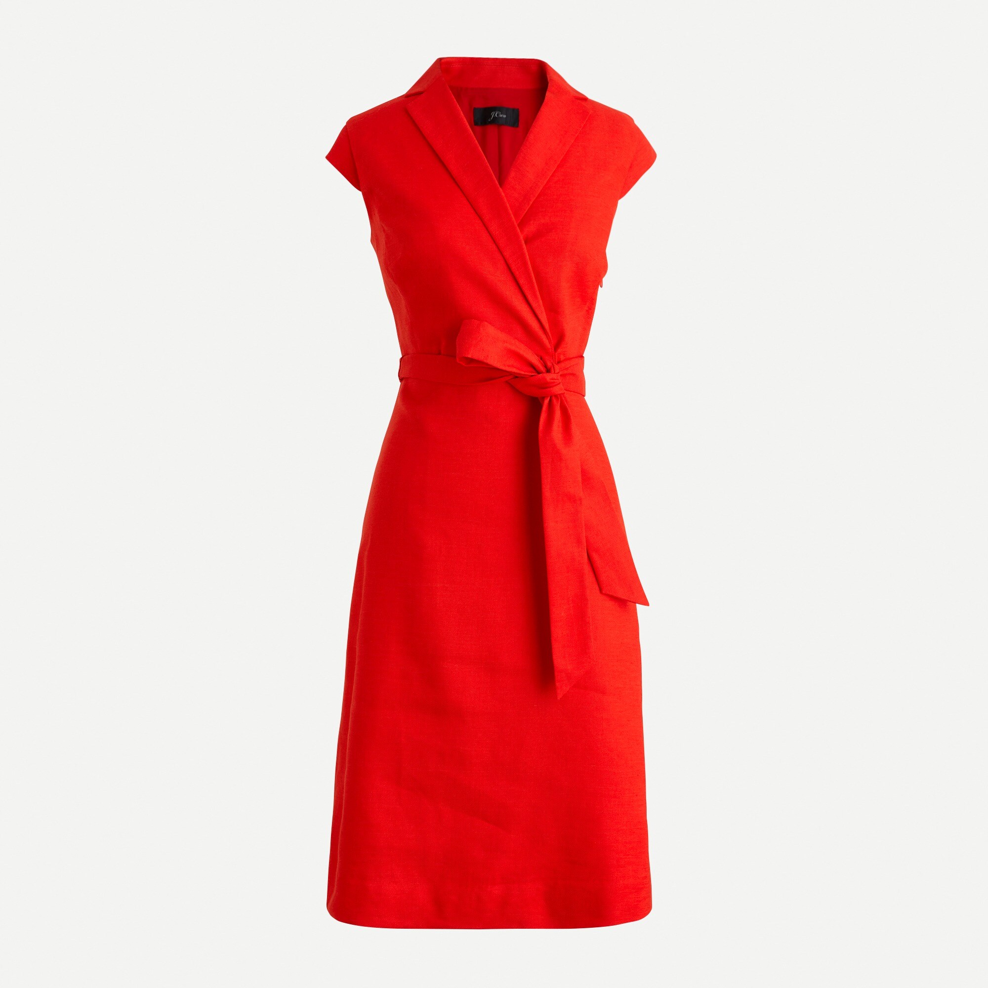 Belted faux-wrap dress in stretch linen