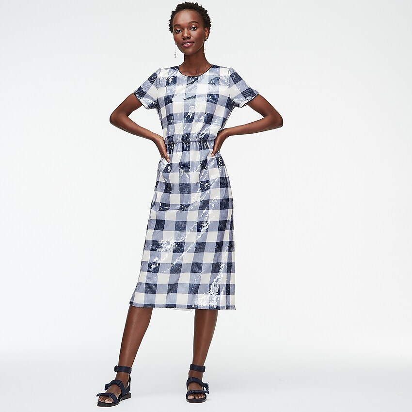 j.crew: short-sleeve sequin dress in gingham for women, right side, view zoomed