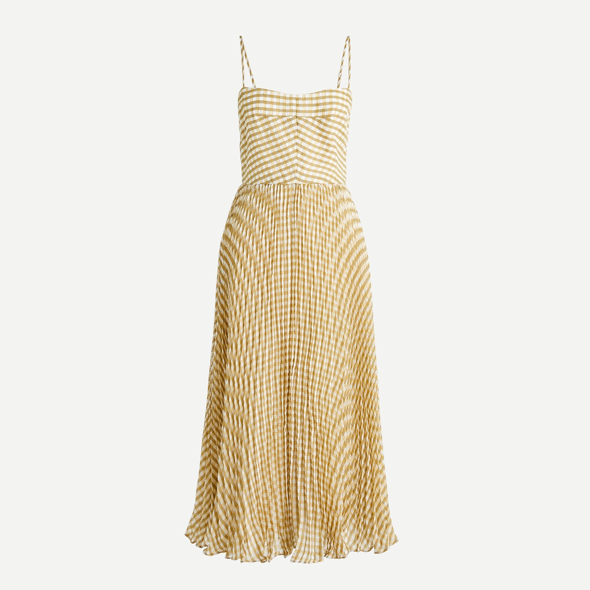 Pleated midi dress in crinkle gingham