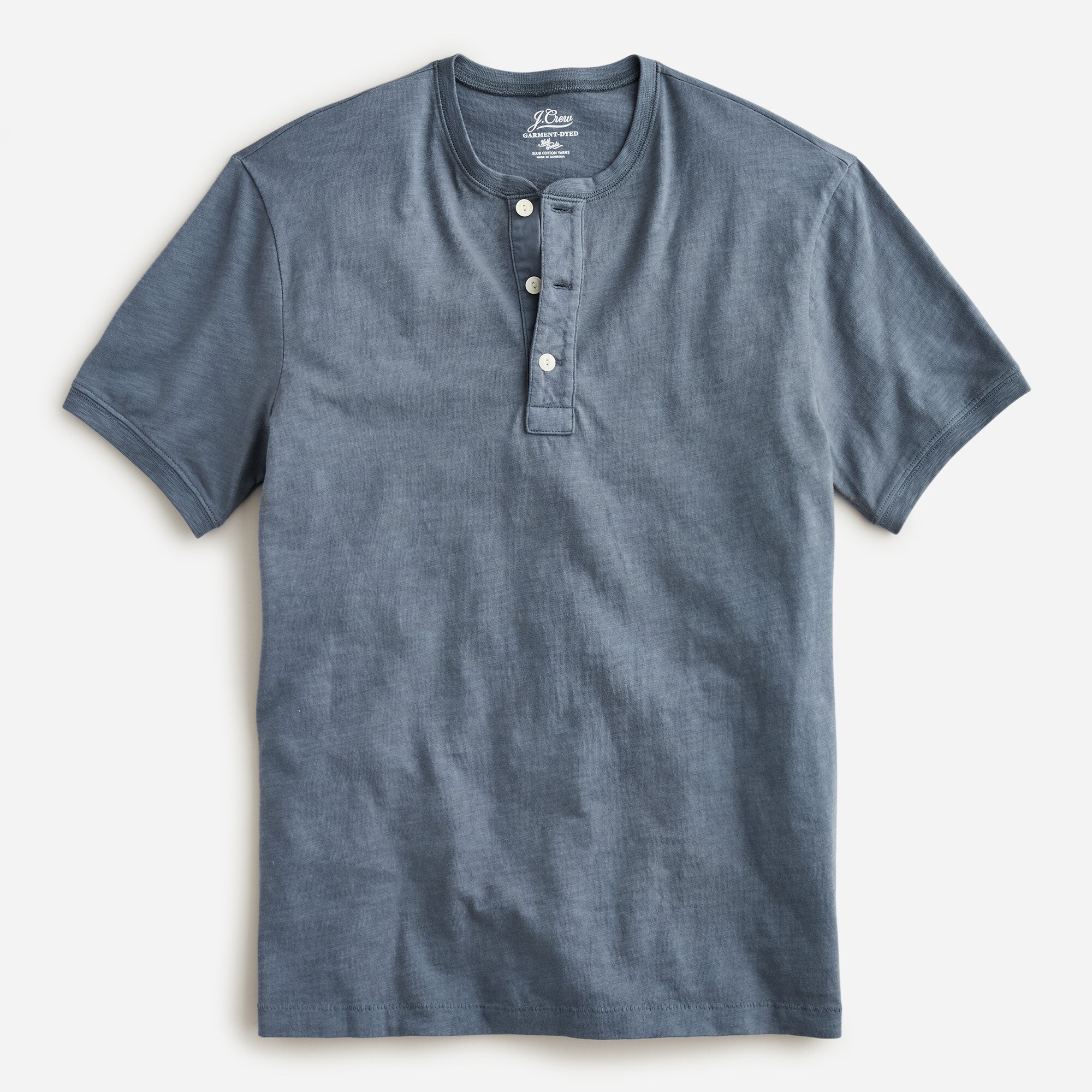 Garment-dyed slub cotton short-sleeve henley