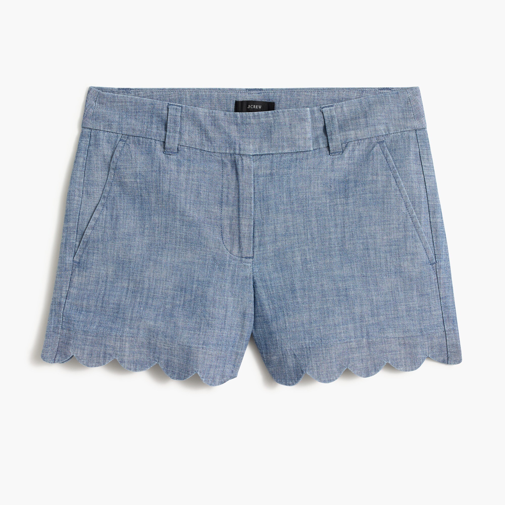 chambray short with scalloped hem for women