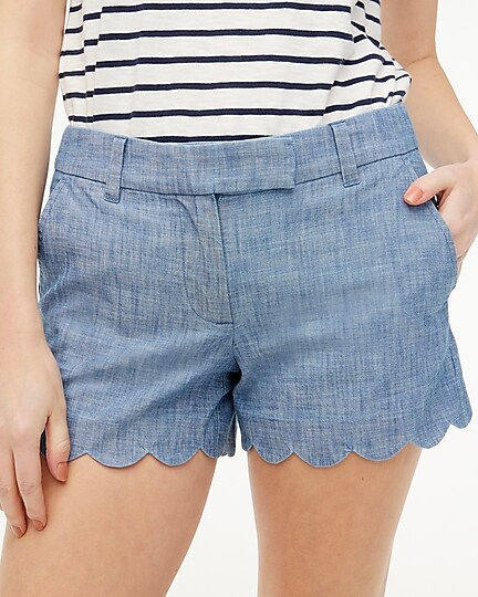 Factory: Chambray Short With Scalloped Hem For Women
