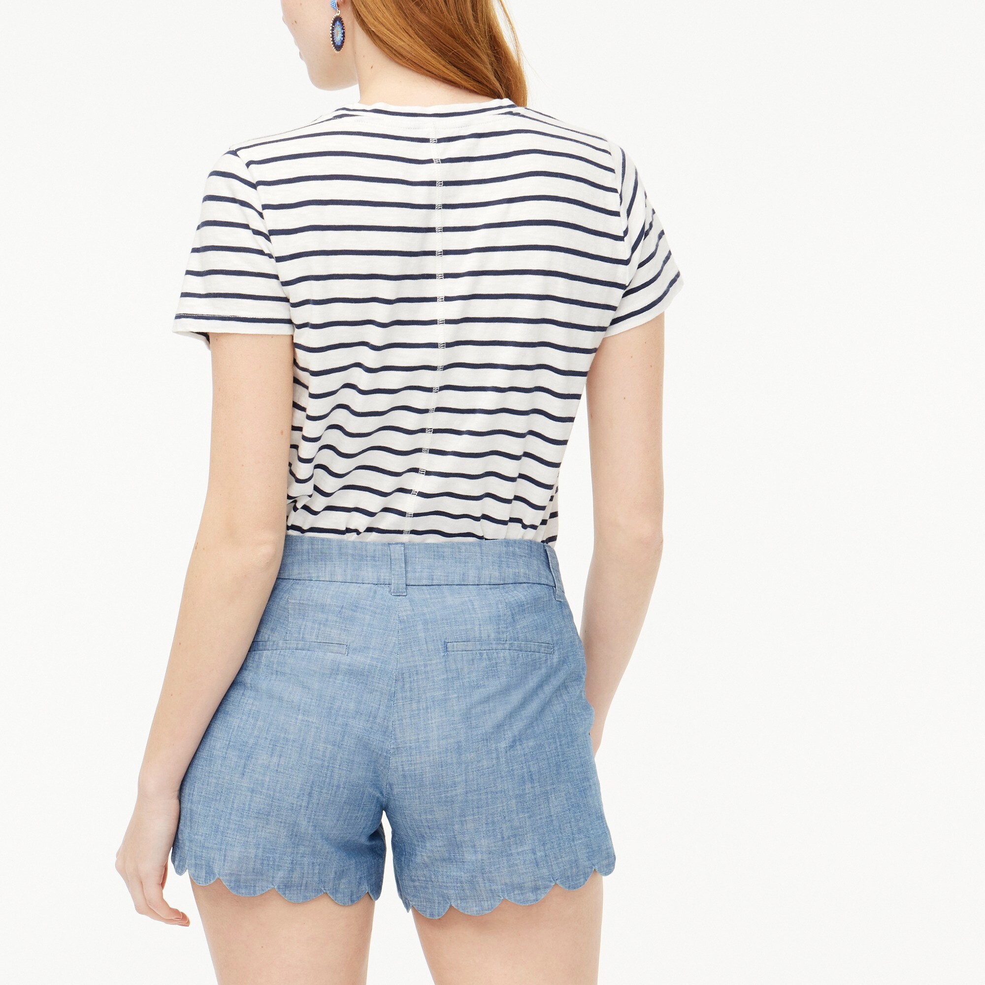 Chambray short with scalloped hem
