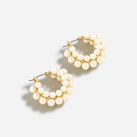 womens Layered mini pearl hoop earrings