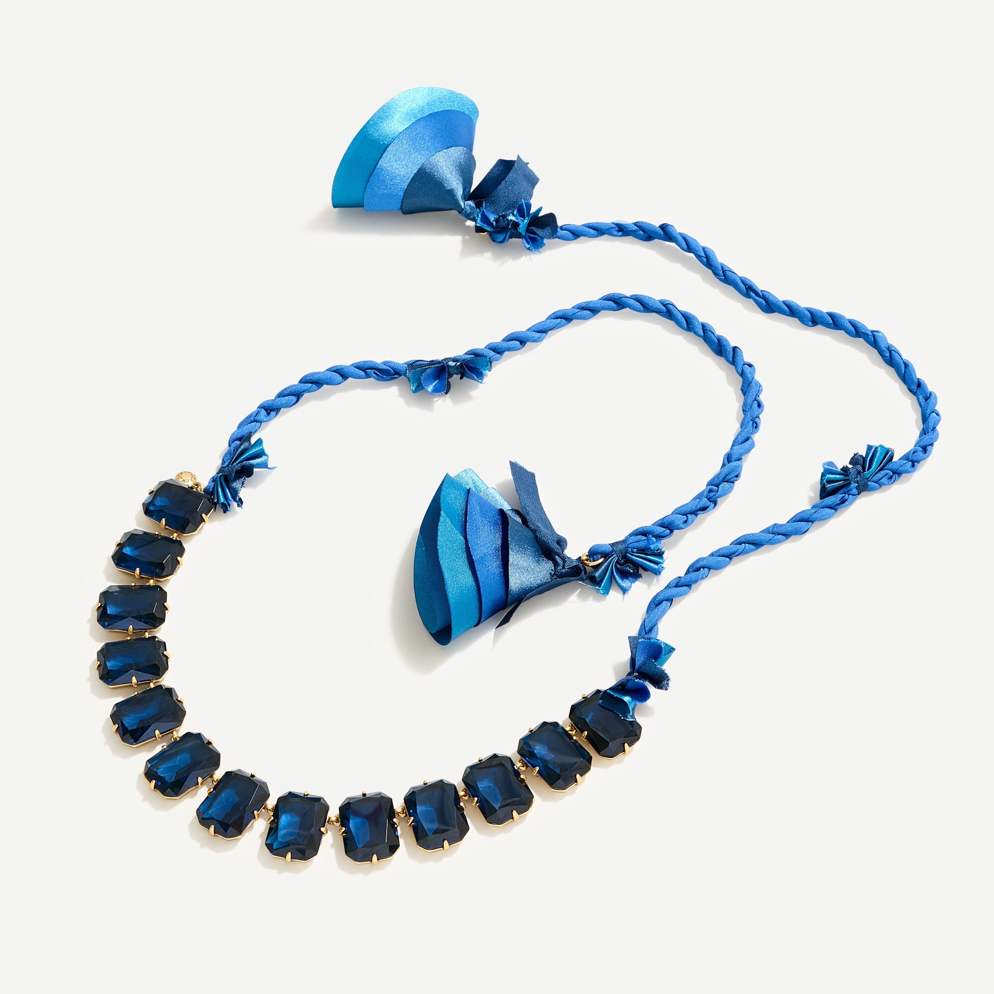 Rectangular candy stone cord-tie necklace