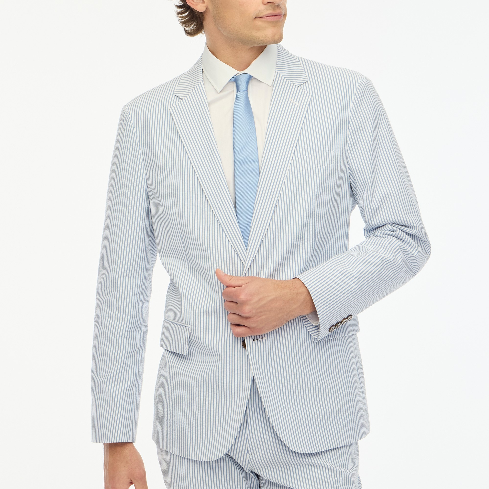 Slim unstructured Thompson suit jacket seersucker