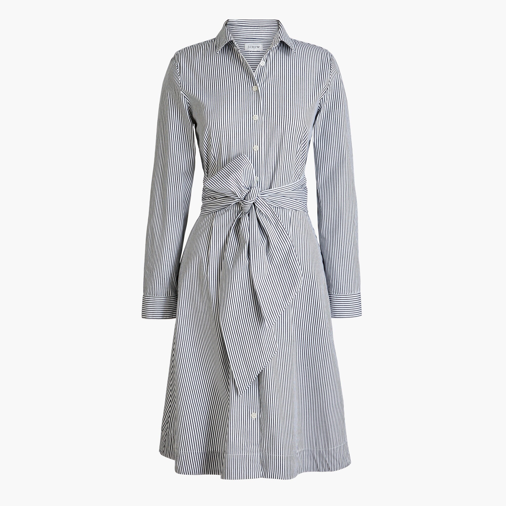 Tie-waist shirt-dress in cotton poplin
