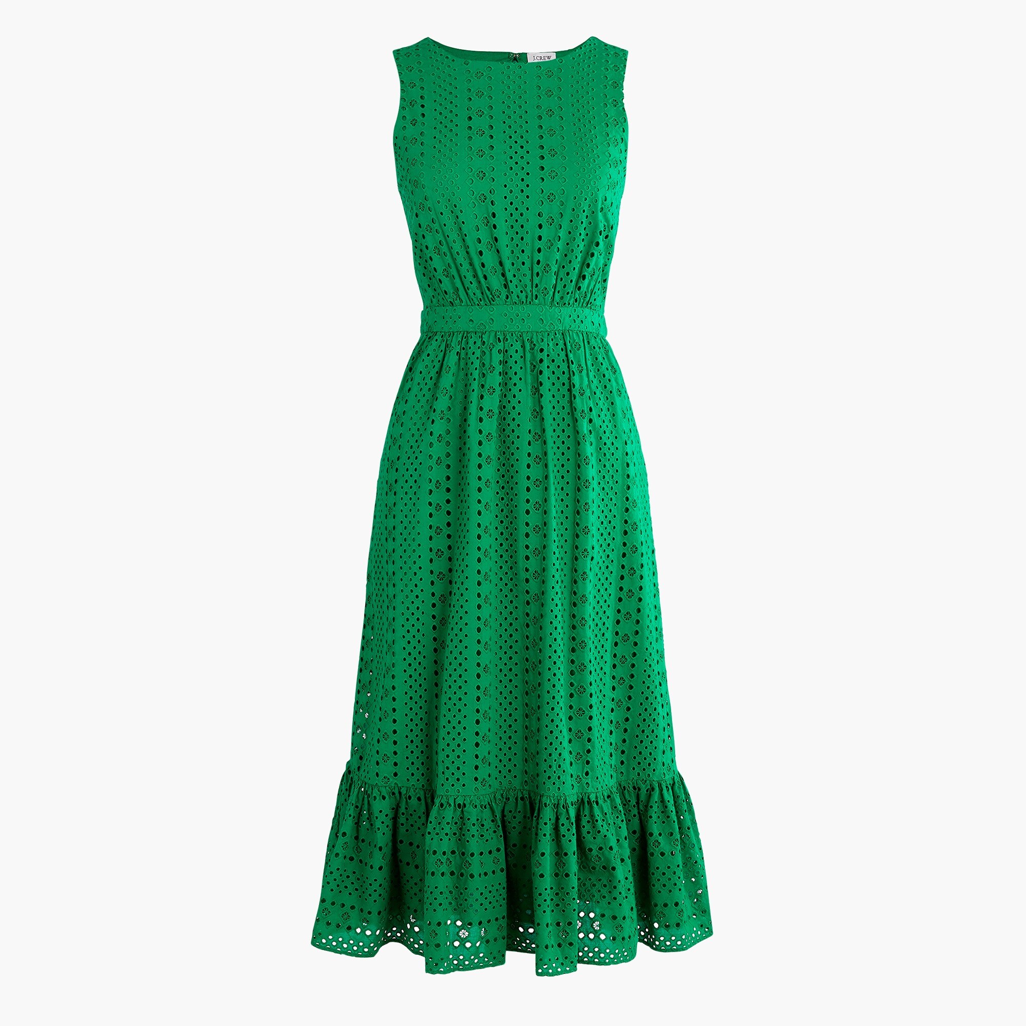 eyelet-embroidered tiered midi dress for women