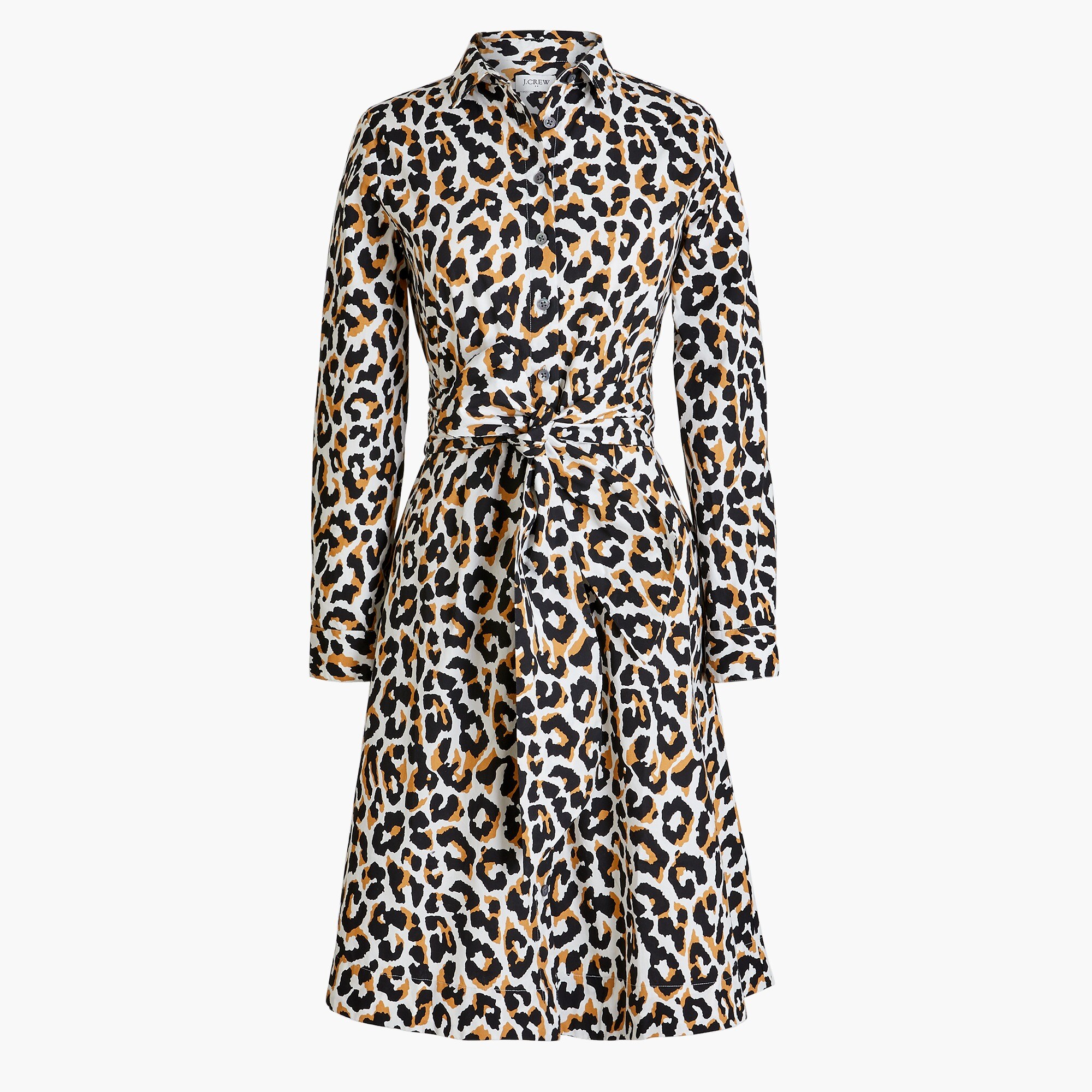 leopard tie-waist shirt-dress in cotton poplin for women