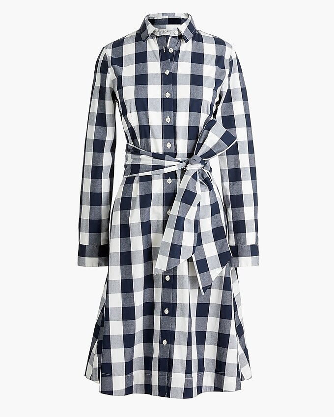 factory: tie-waist poplin shirtdress in gingham for women, right side, view zoomed
