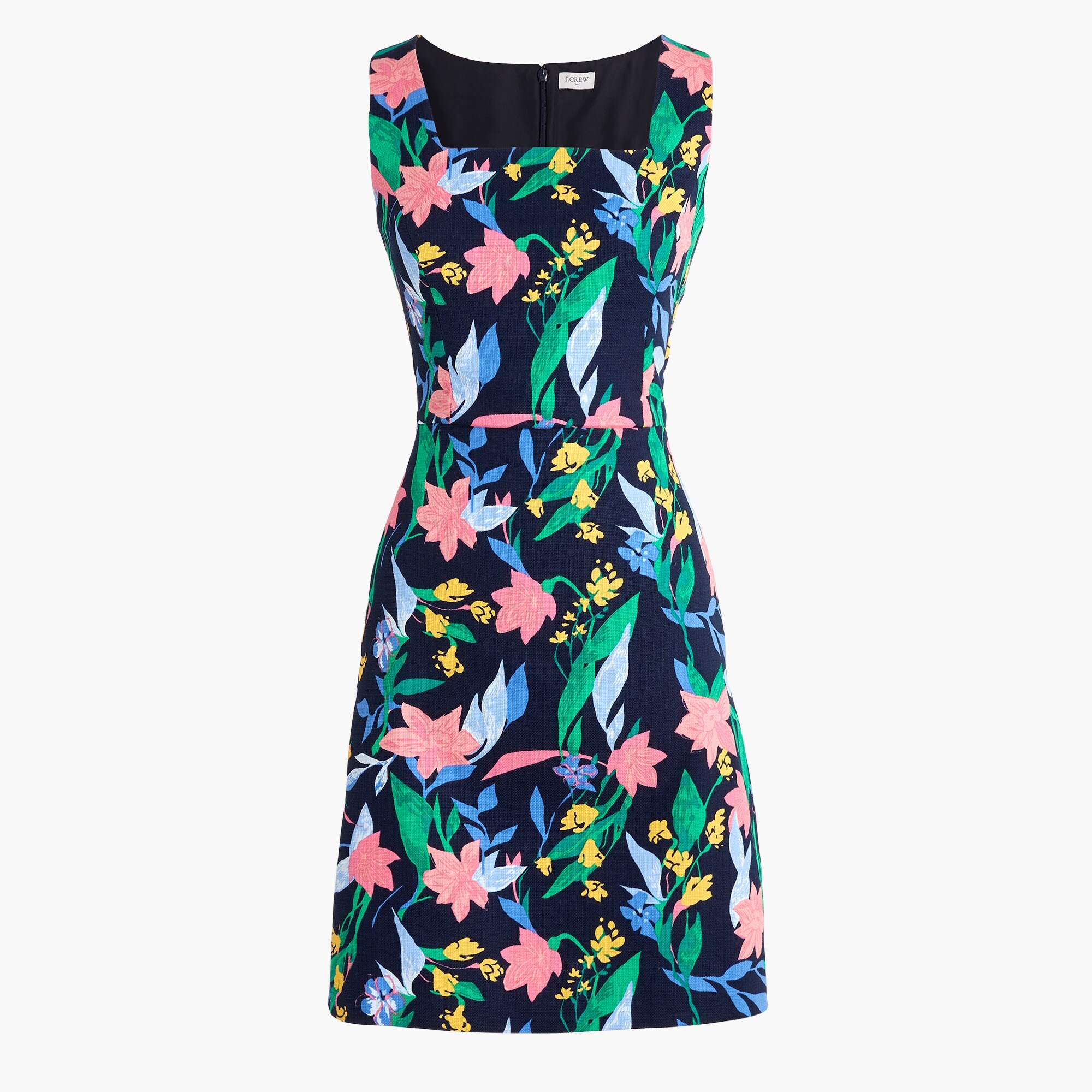 floral basketweave square-neck dress for women