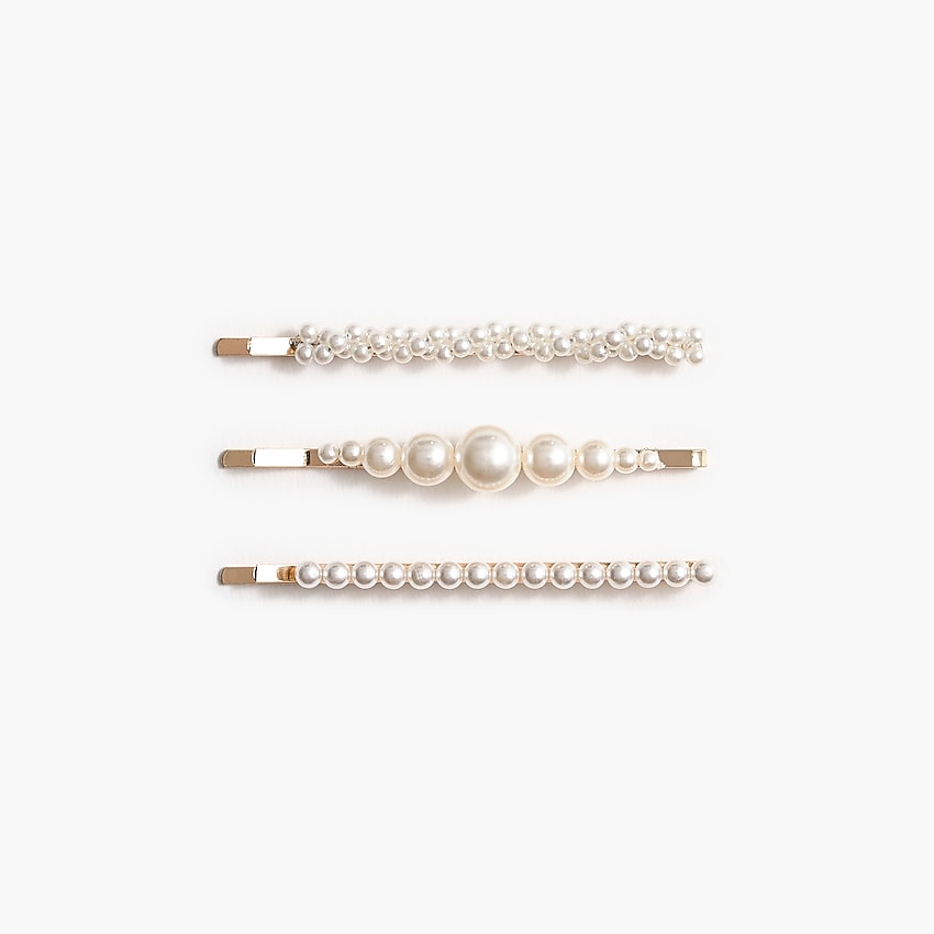 factory: pearl hair bobby pin set for women, right side, view zoomed
