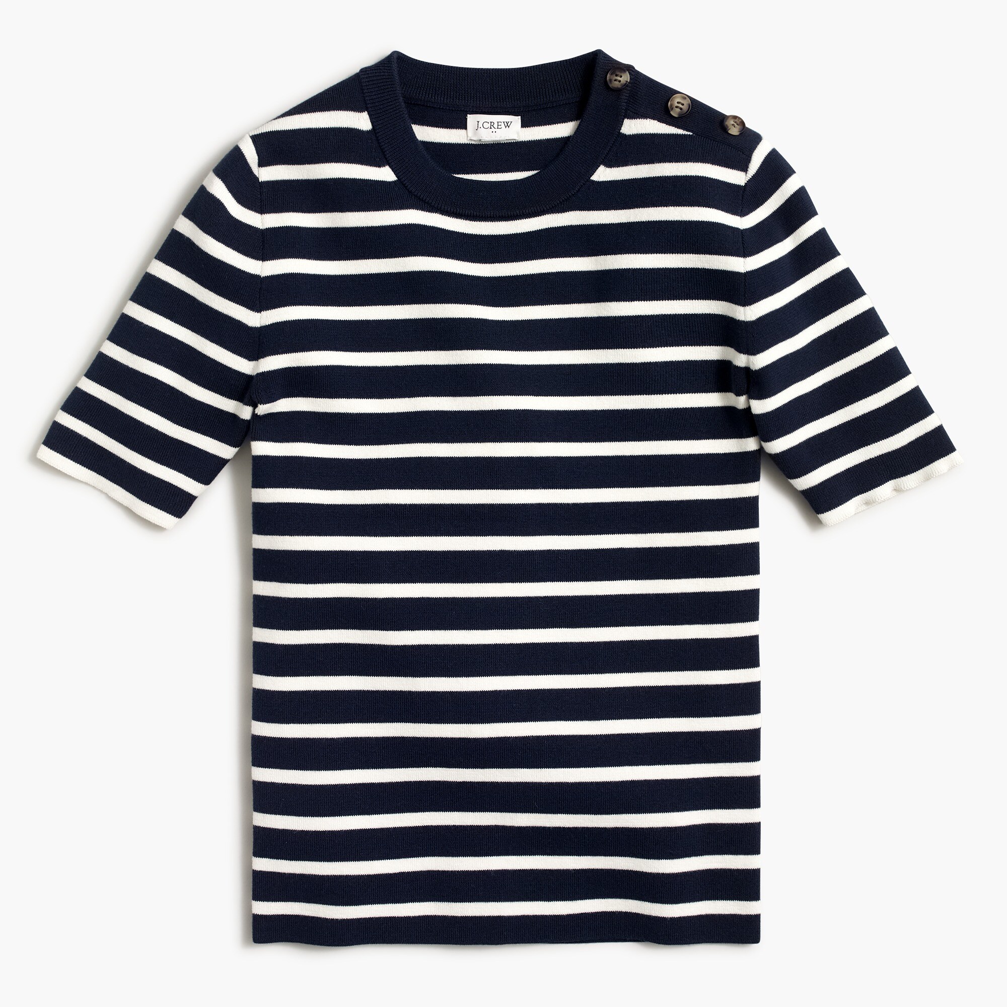 factory: short-sleeve button sweater in stripe for women, right side, view zoomed