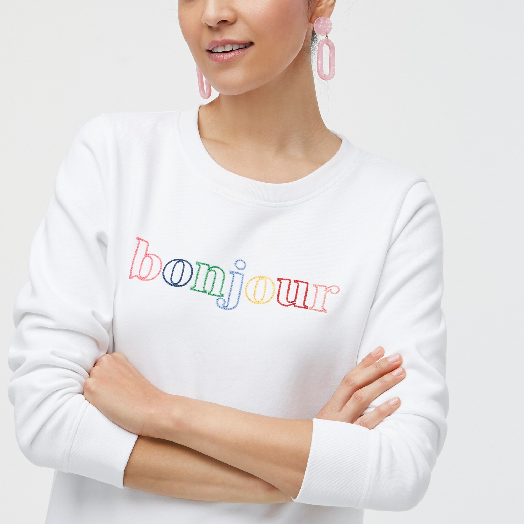 j.crew factory: rainbow bonjour graphic sweatshirt, right side, view zoomed
