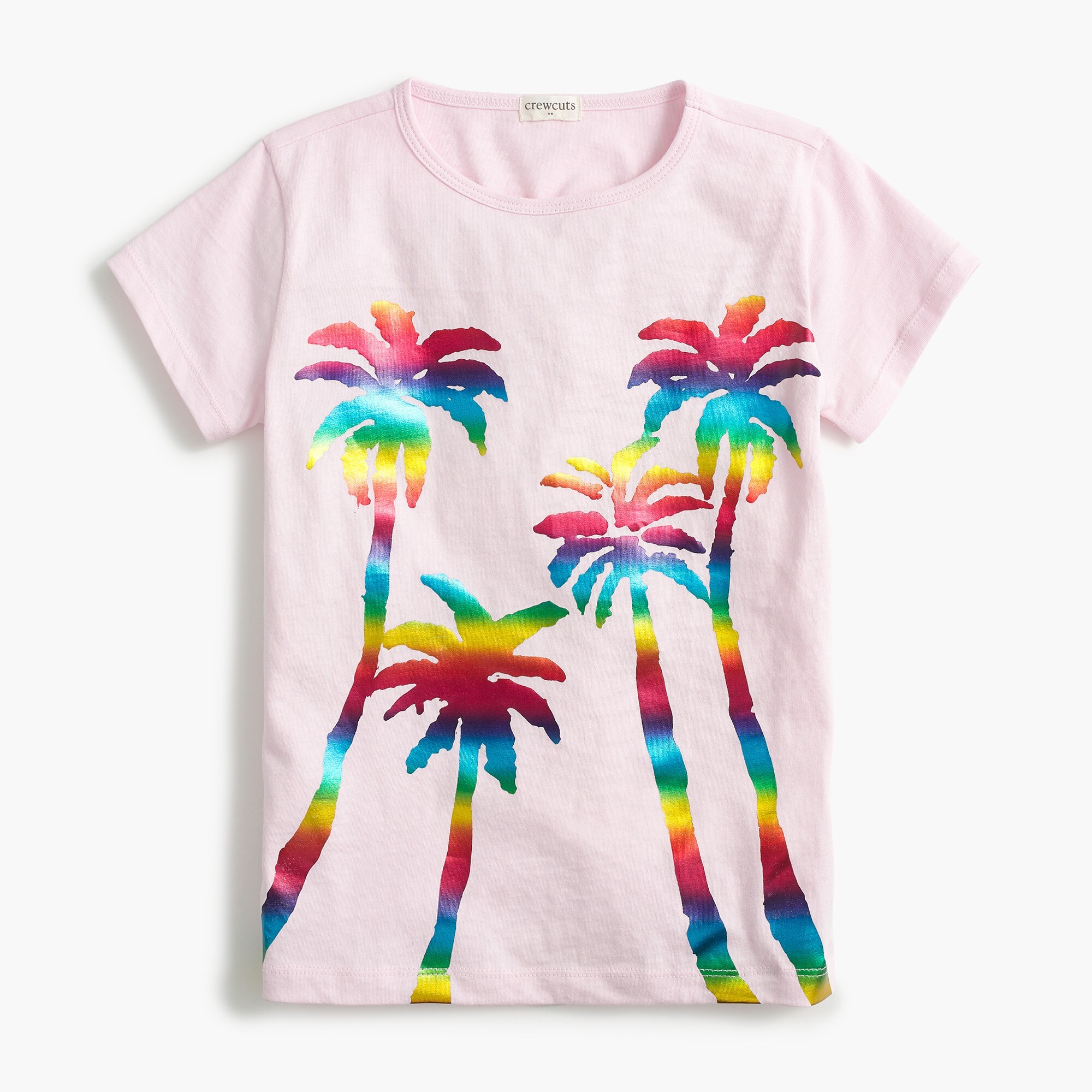 Girls' rainbow foil palm trees graphic tee