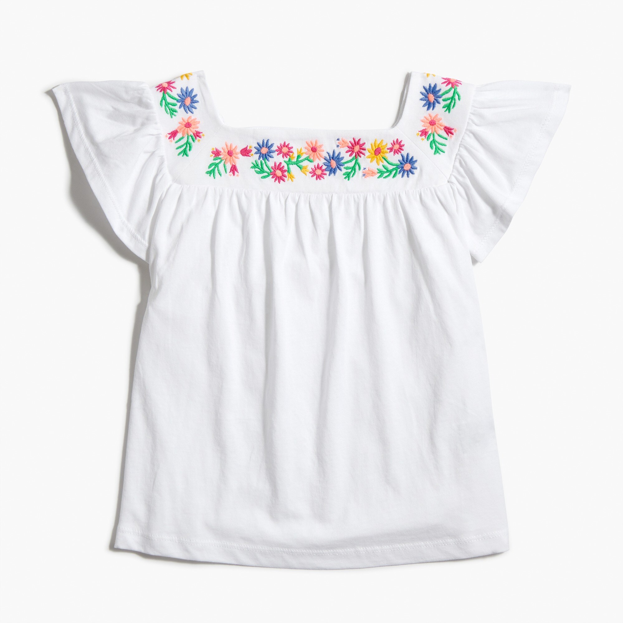 Girls' square-neck embroidered tee