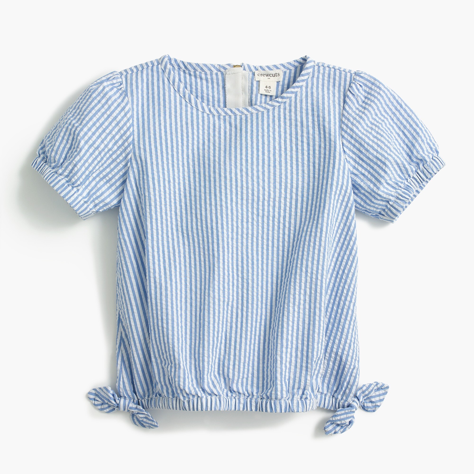 Girls' side-tie seersucker top