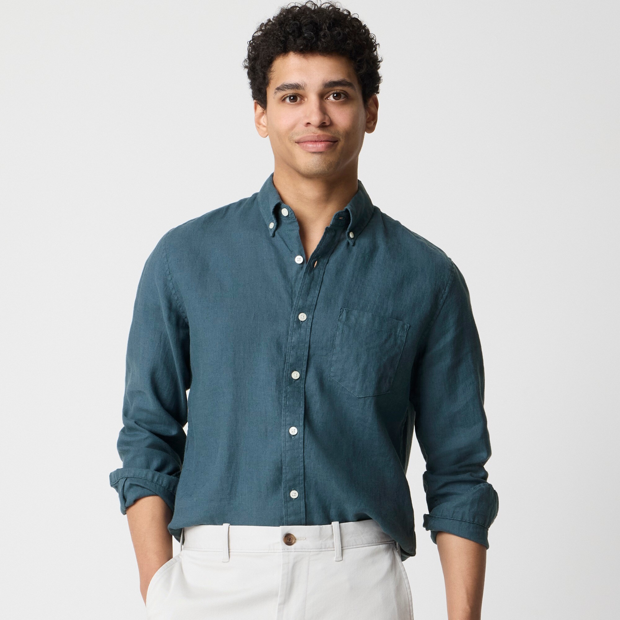 mens Slim linen-blend shirt