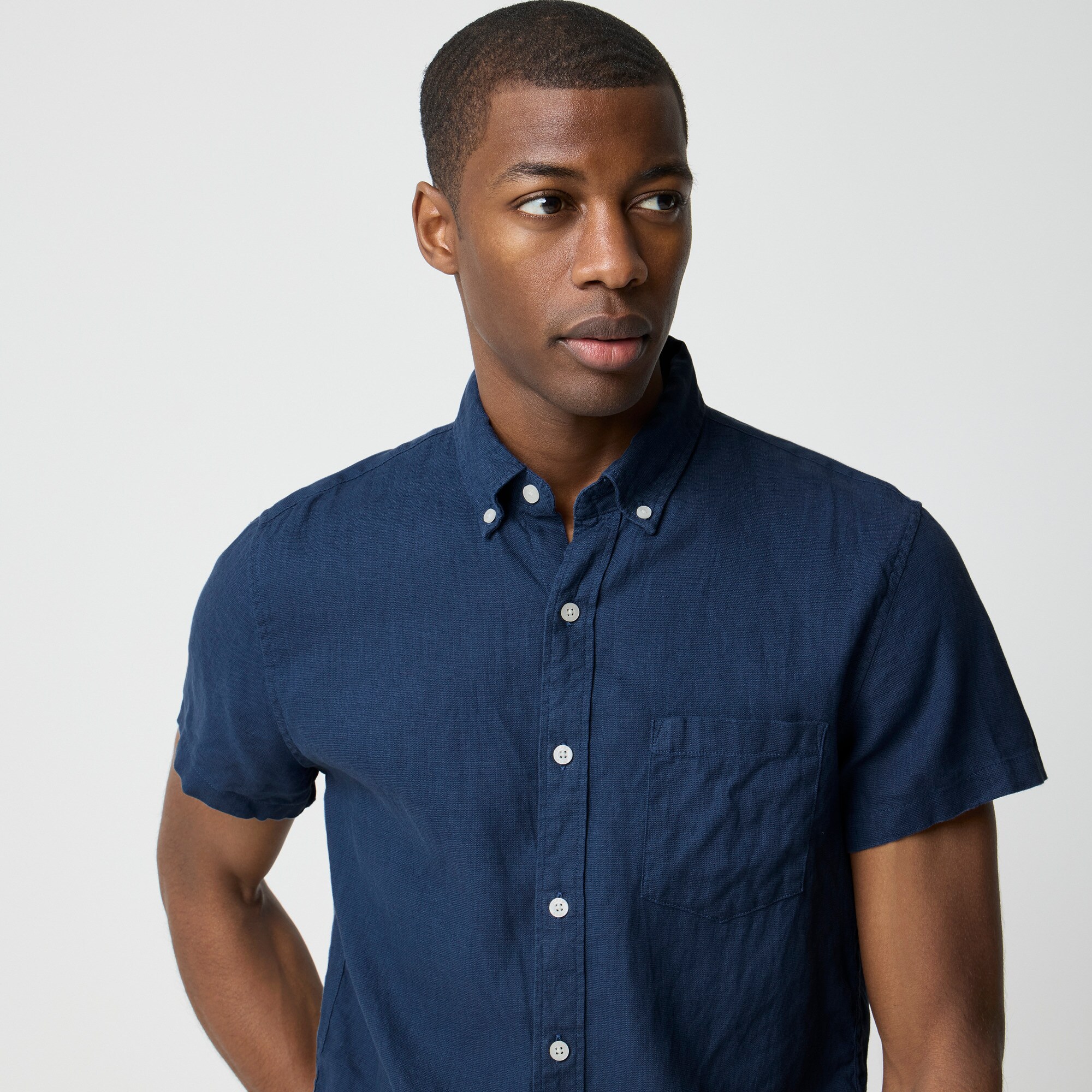 Short-sleeve linen-blend shirt