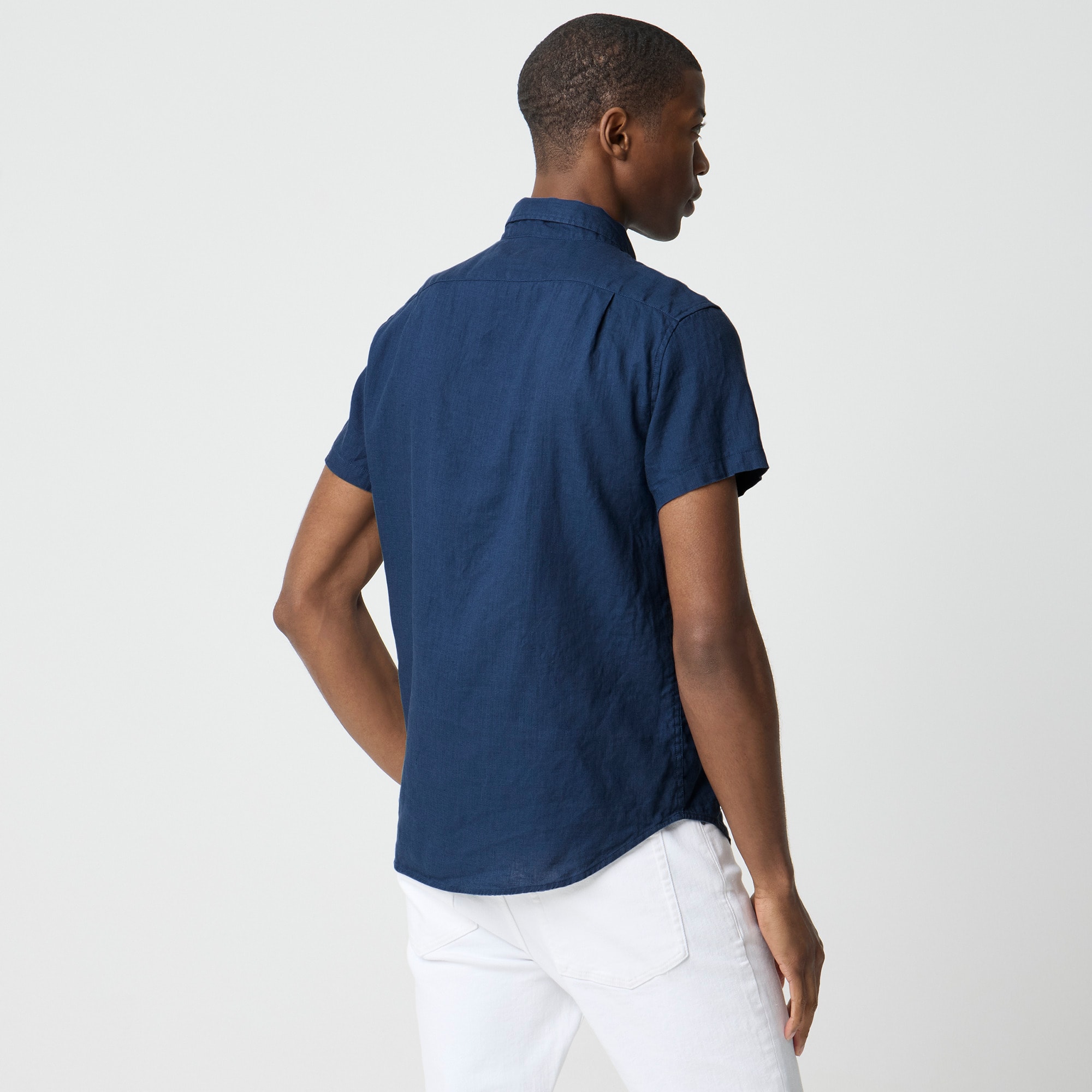 Short-sleeve linen-blend shirt