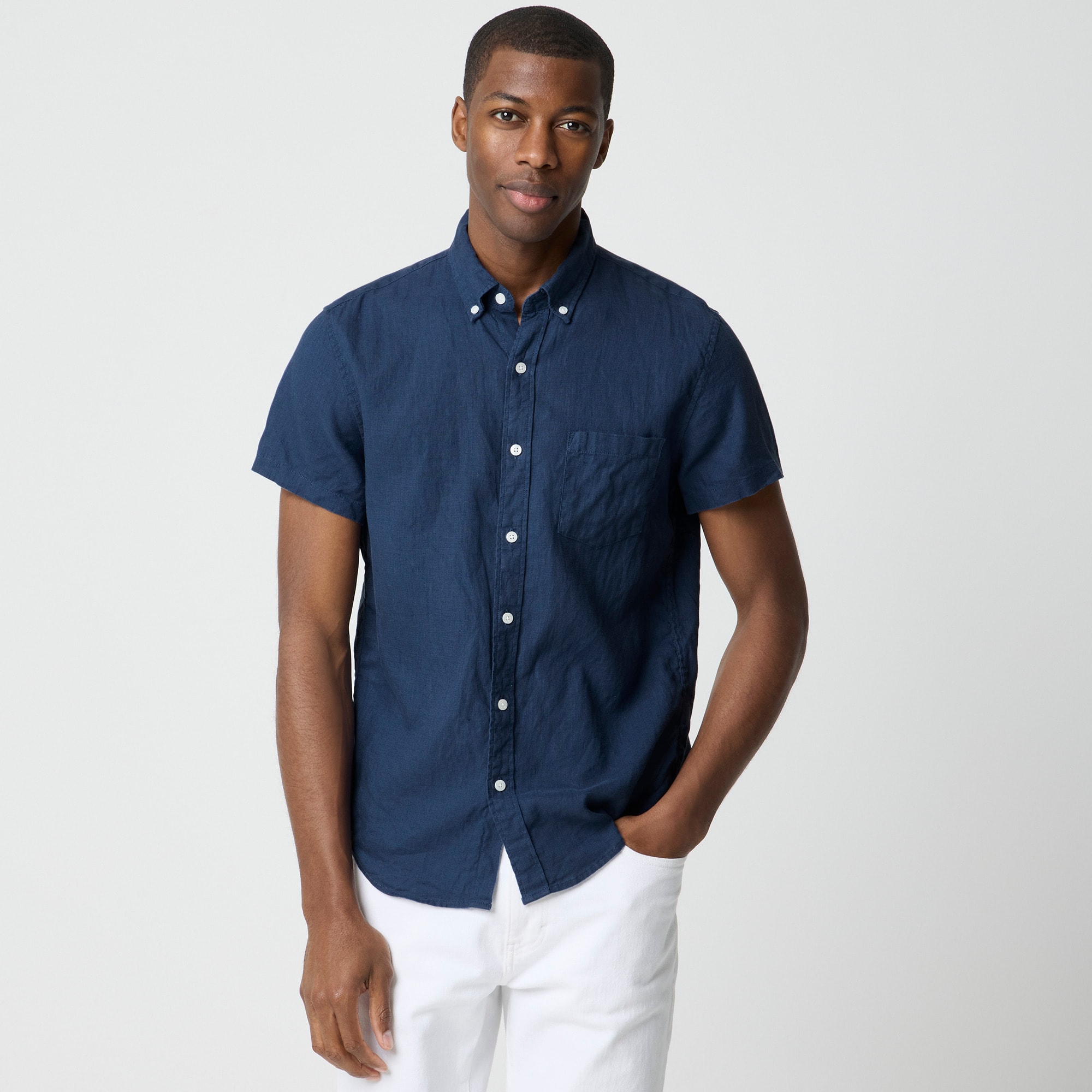 mens Short-sleeve linen-blend shirt