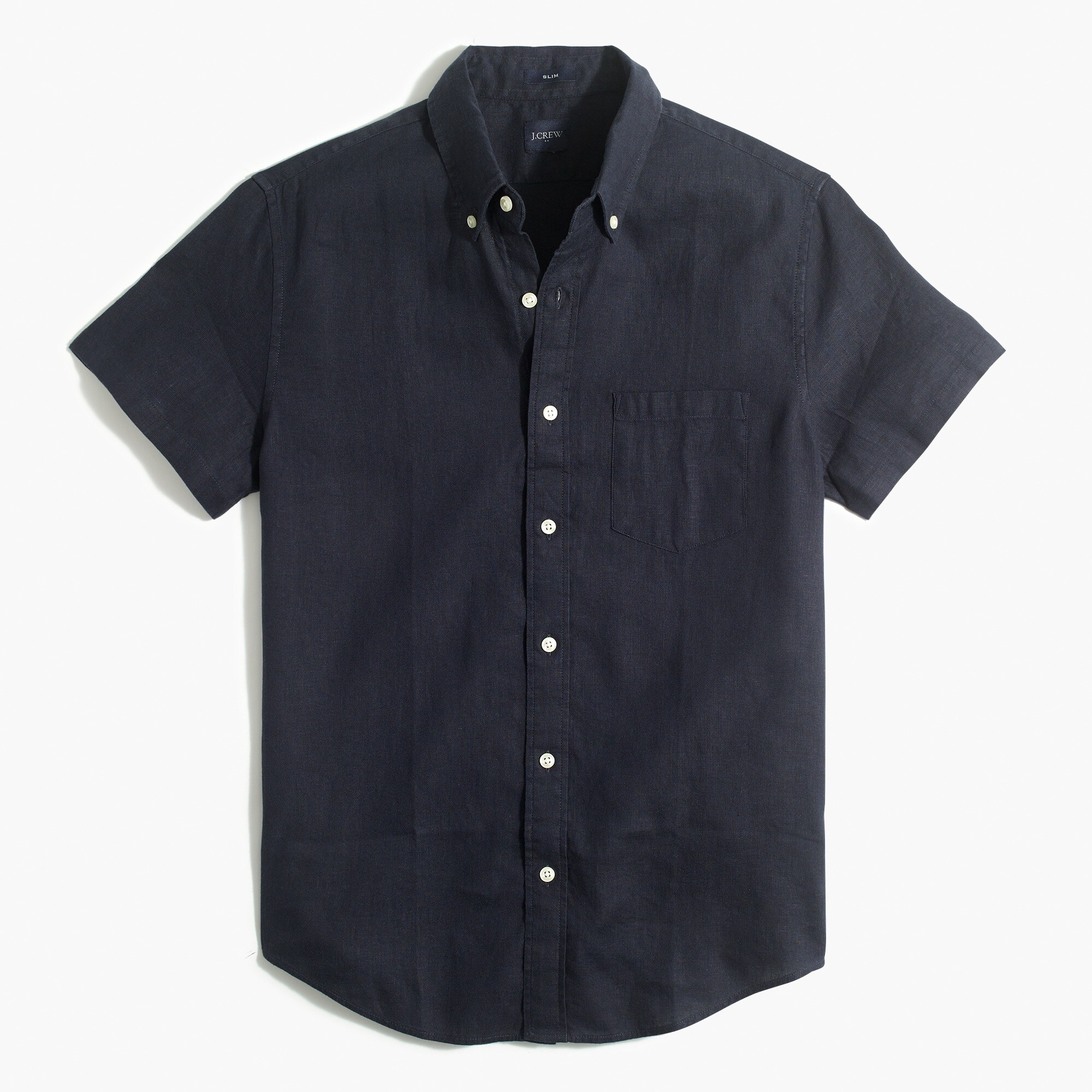 Short-sleeve slim linen-cotton shirt
