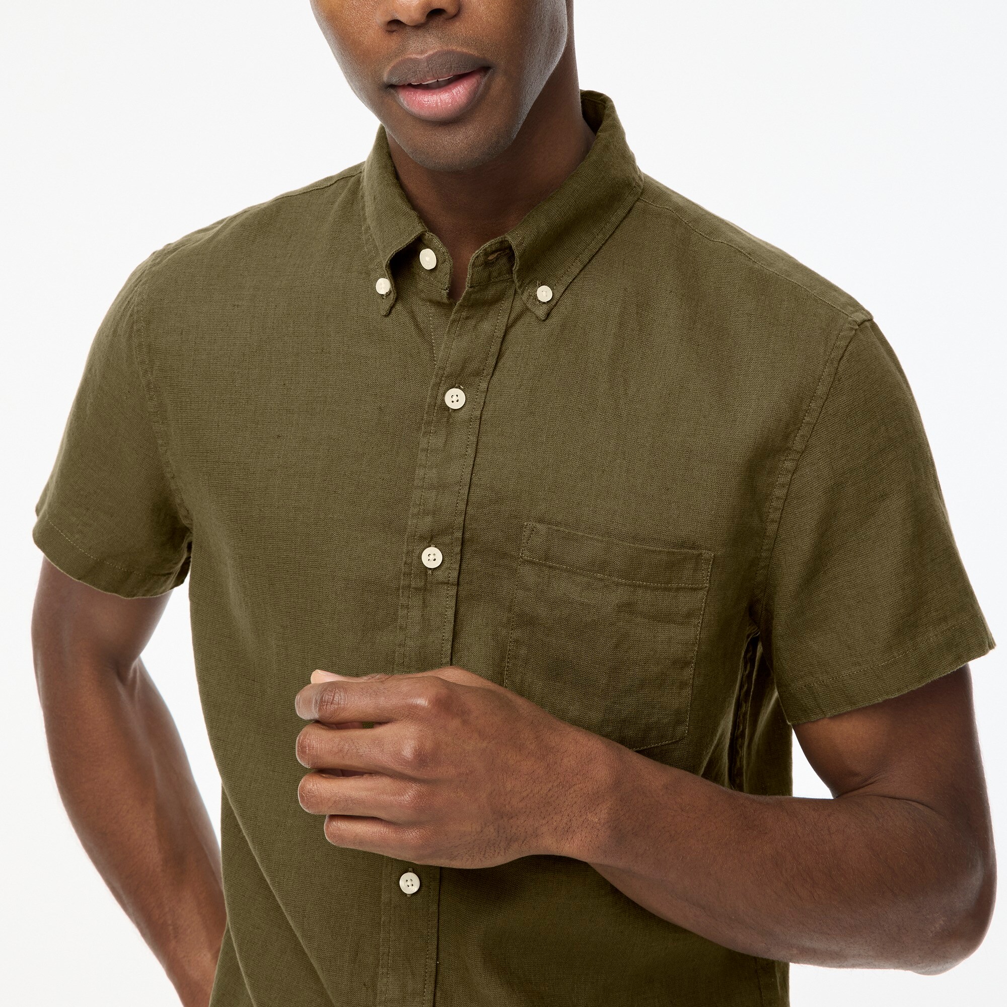 Short-sleeve linen-blend shirt