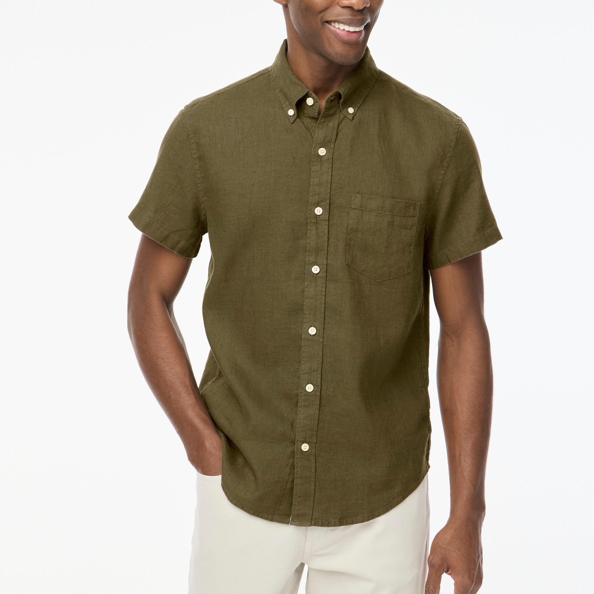 mens Short-sleeve linen-blend shirt