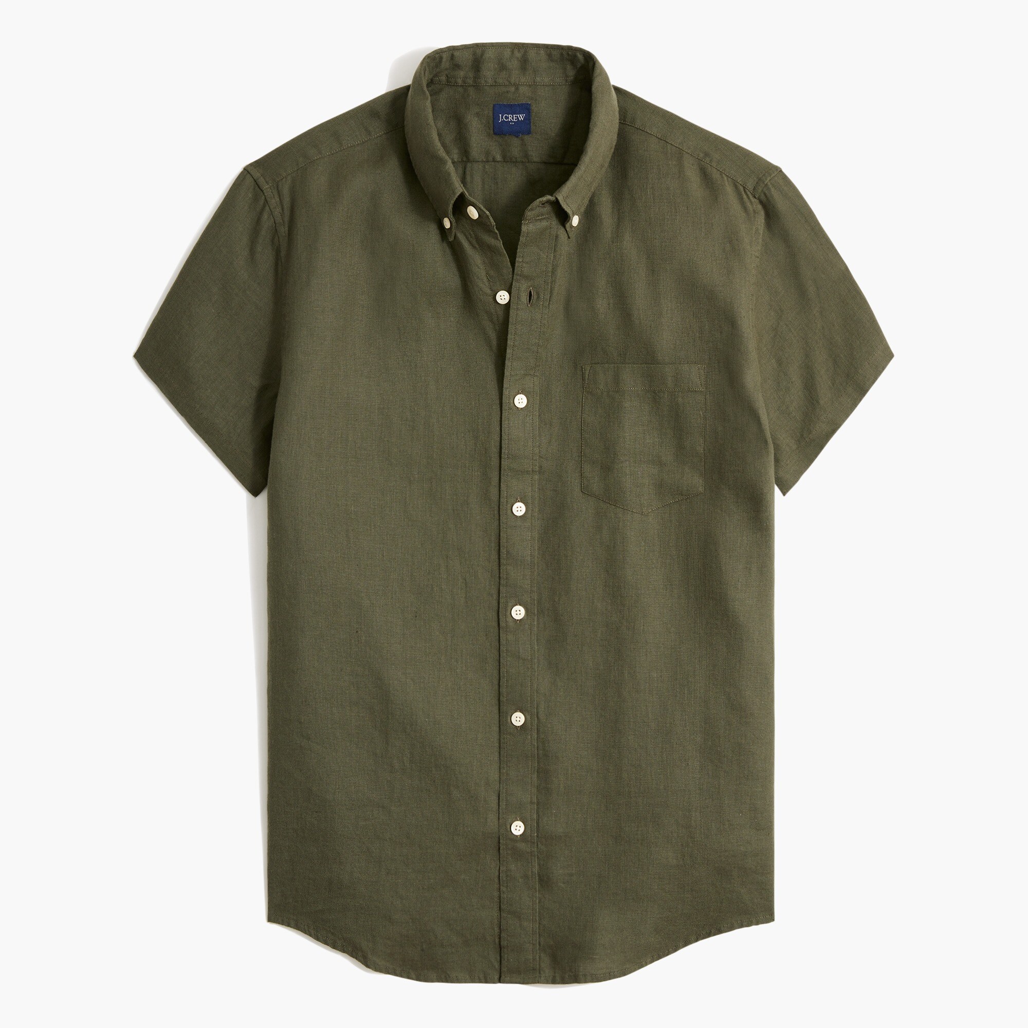 Crew Clothing Mens Short-Sleeve Linen Blend Shirt in Dark Natural Blue