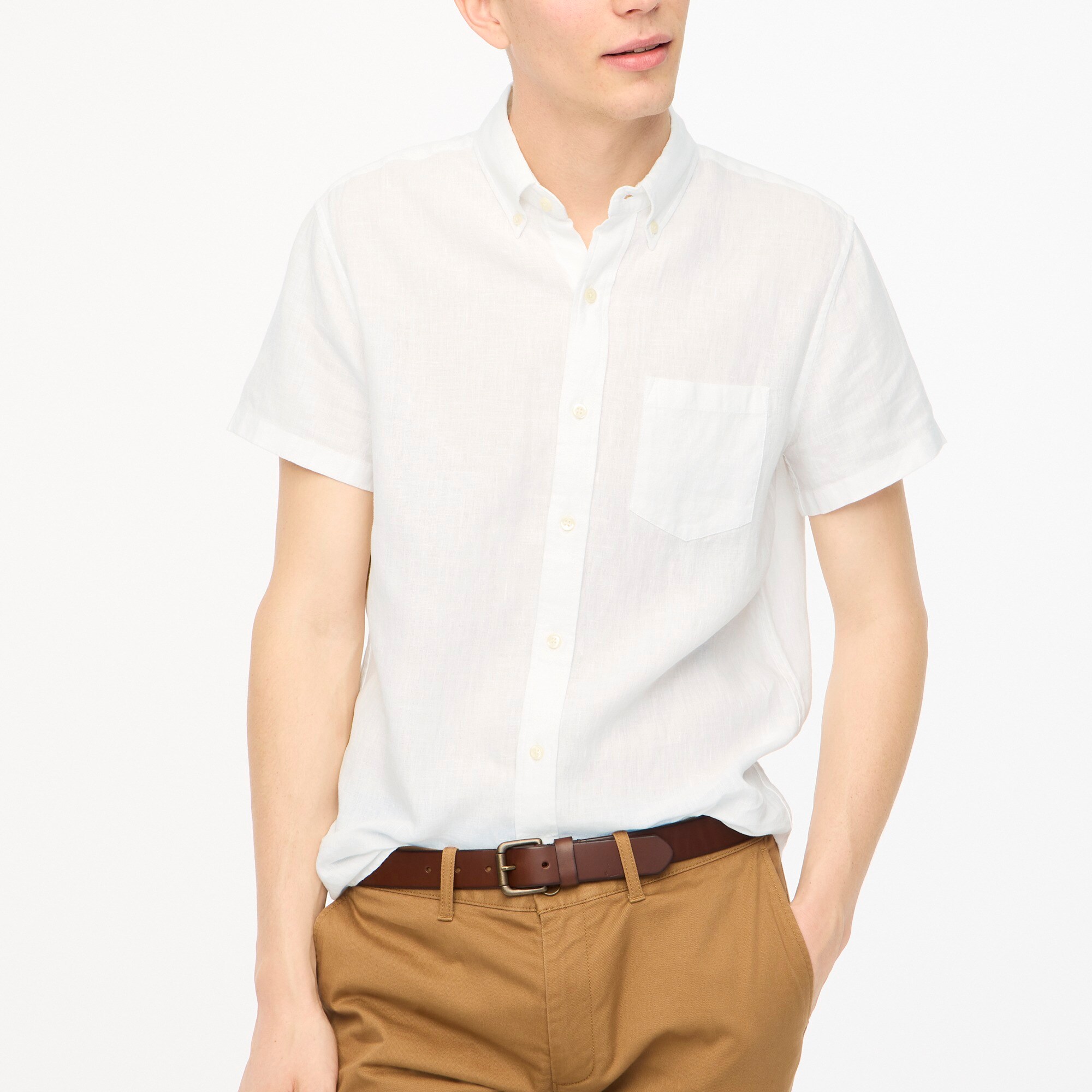  Short-sleeve linen-blend shirt