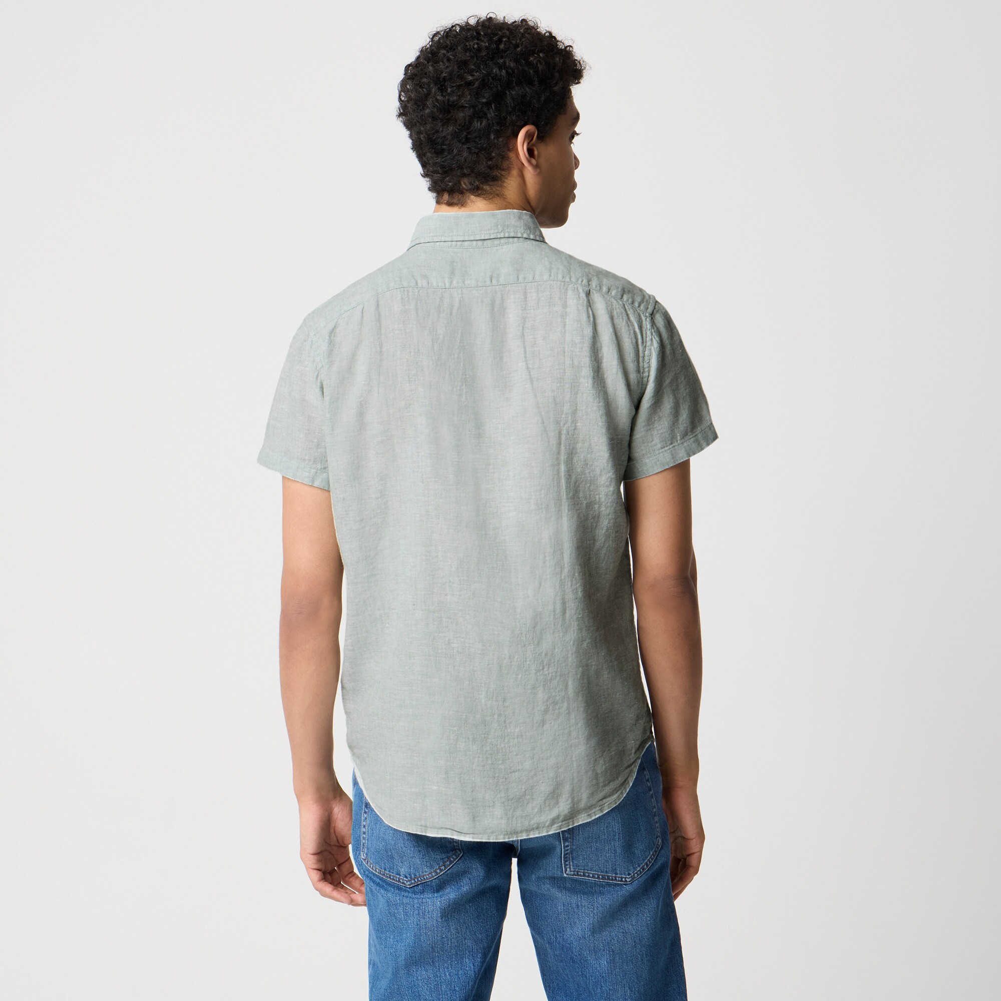 Short-sleeve linen-blend shirt