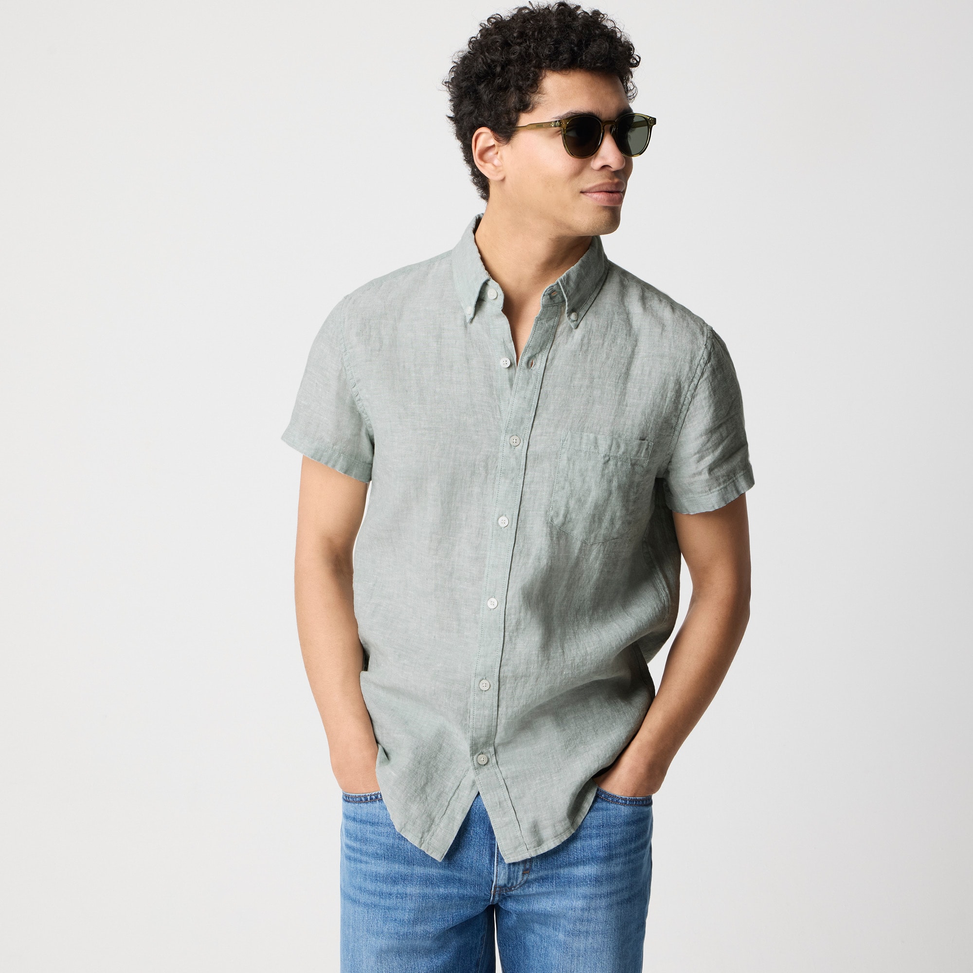 mens Short-sleeve linen-blend shirt