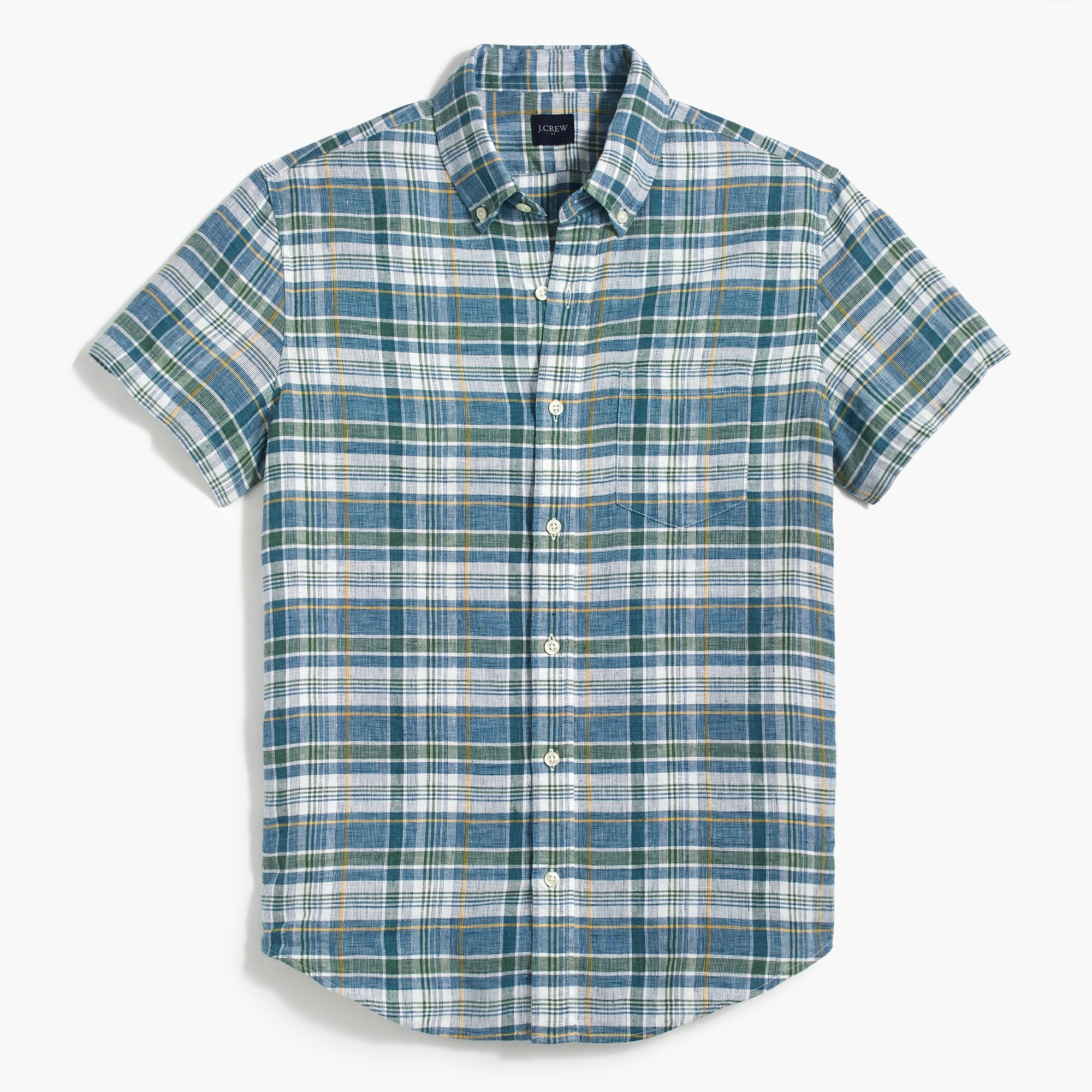 Short-sleeve slim linen-cotton shirt