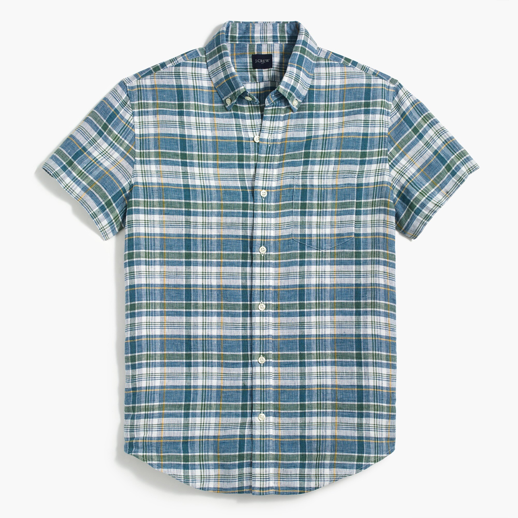 short-sleeve slim linen-cotton shirt for men