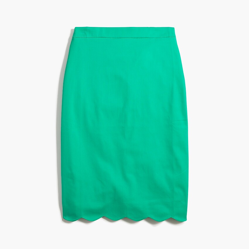 factory: scalloped sateen pencil skirt for women, right side, view zoomed