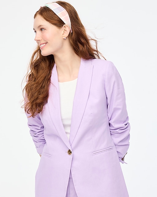  Petite linen-blend one-button blazer