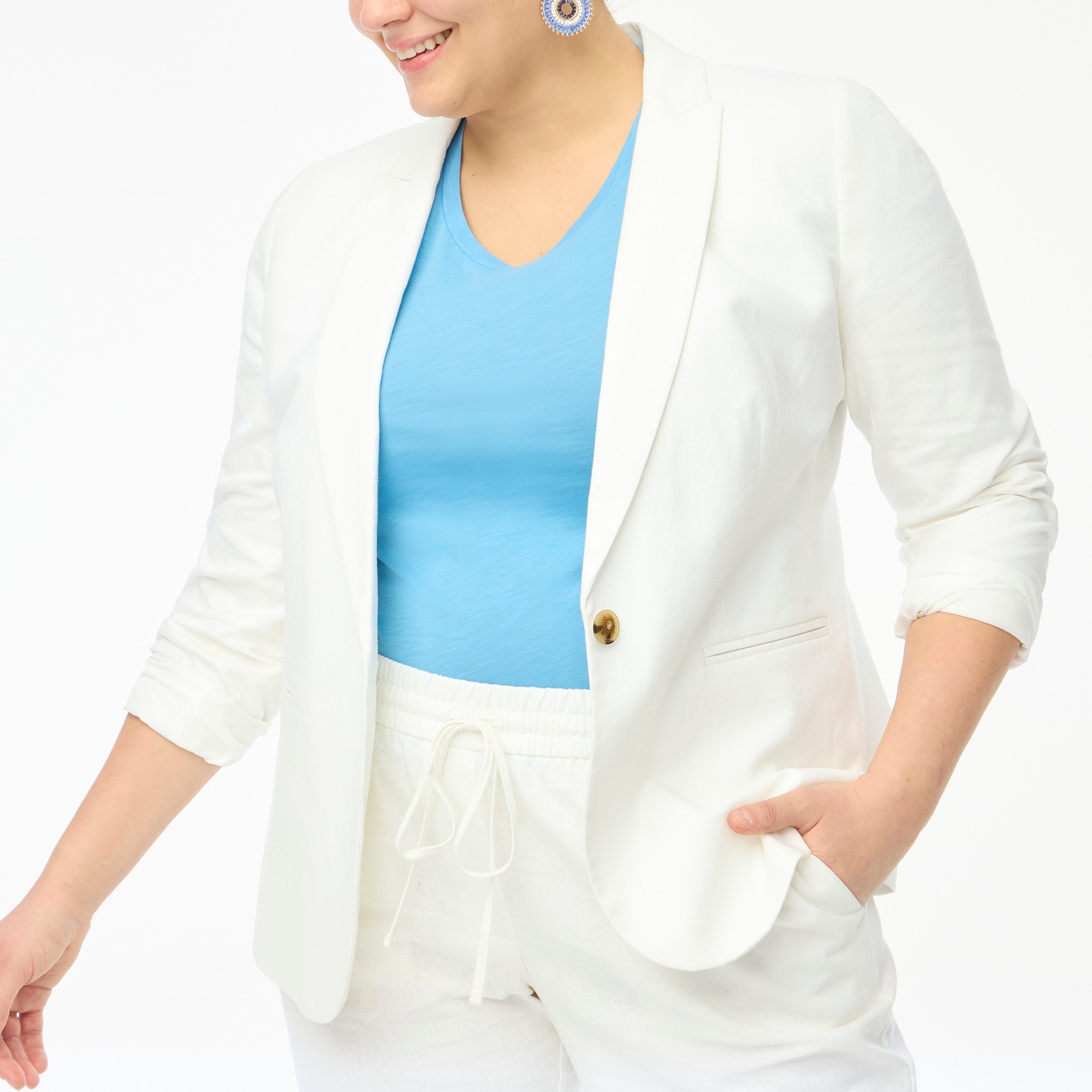 Linen-blend one-button blazer